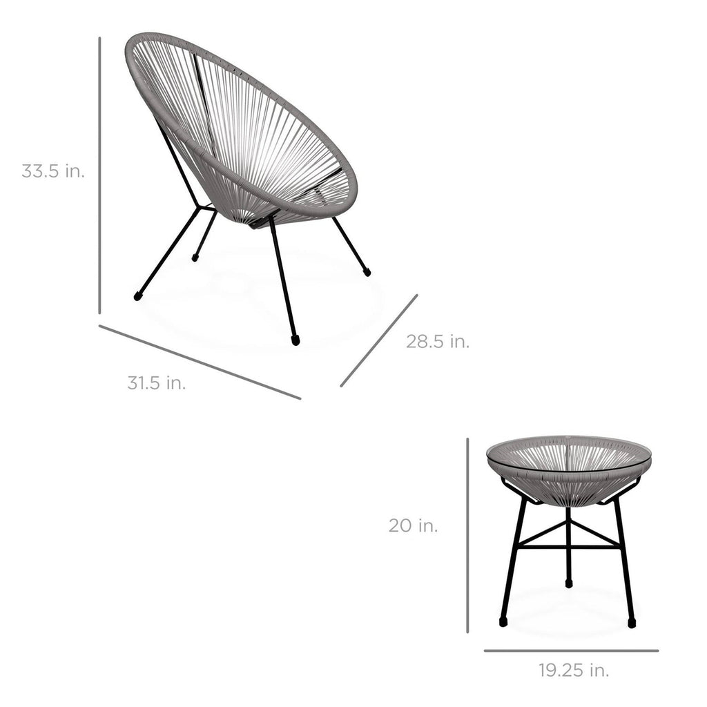 3 Piece Grey Oval Patio Rope Woven Chair Bistro Set