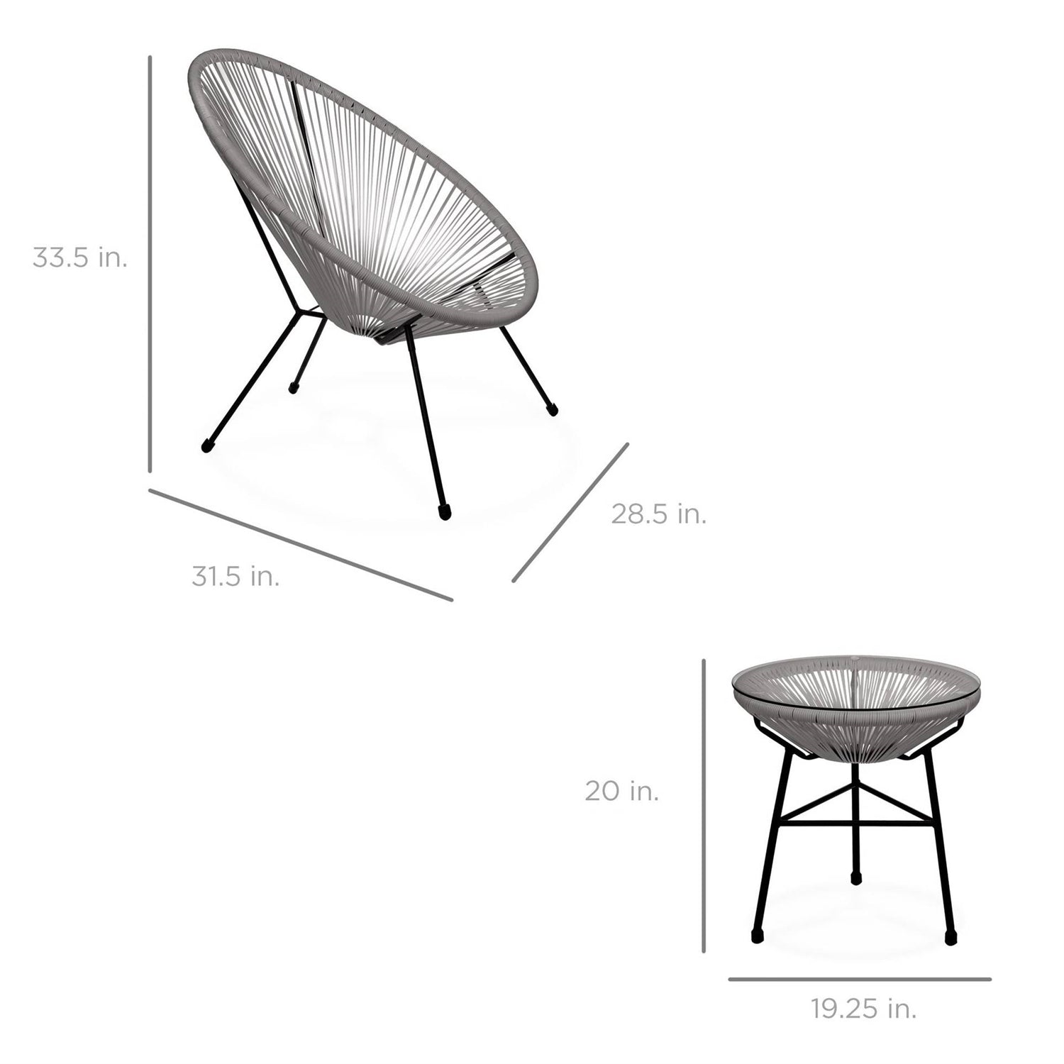 3 Piece Grey Oval Patio Rope Woven Chair Bistro Set