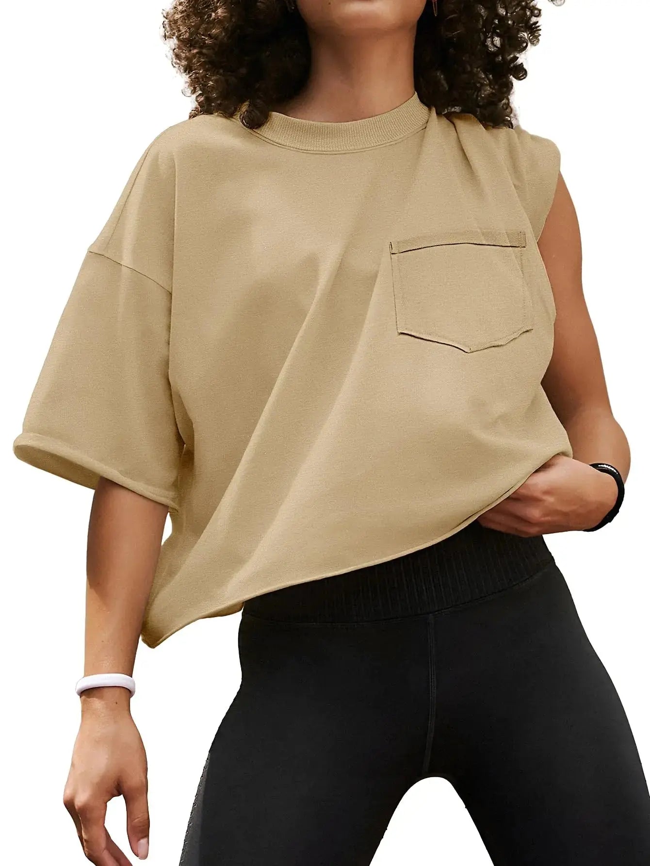 ATHMILE Womens Oversized Short Sleeve Workout T-Shirts - Casual Drop Shoulder Loose Crop Tops