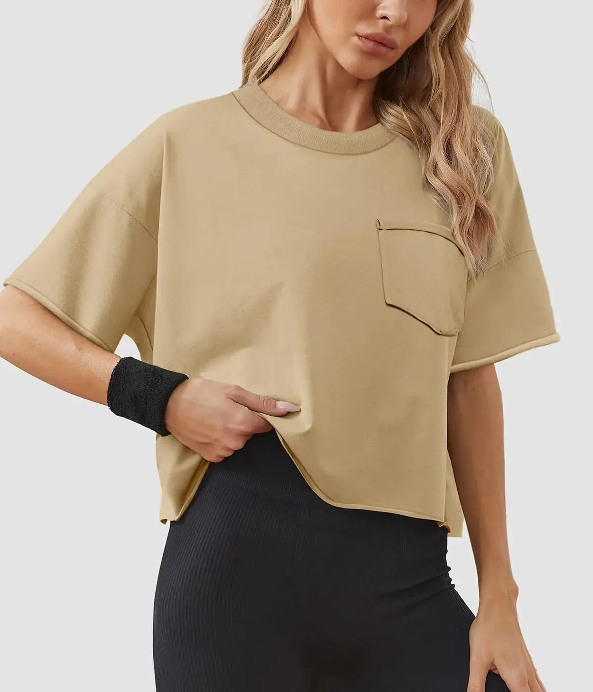 ATHMILE Womens Oversized Short Sleeve Workout T-Shirts - Casual Drop Shoulder Loose Crop Tops