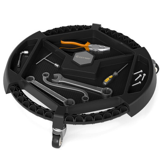 Mobile Automotive Tool Creeper with 3 Swivel Casters and 4 Compartments-Black