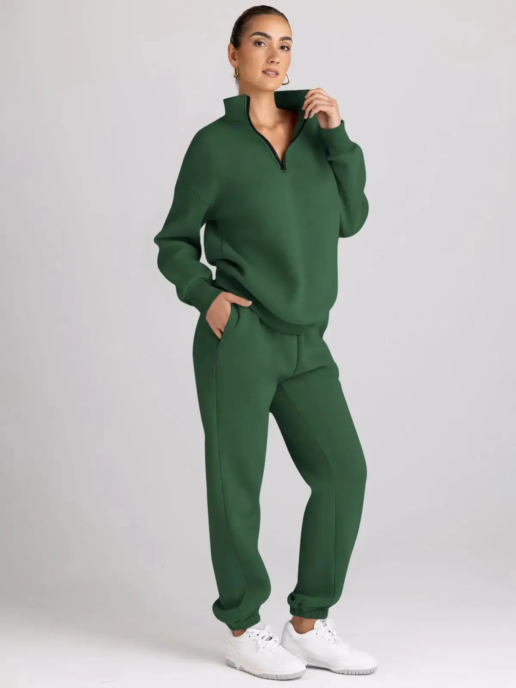 AUTOMET Womens 2 Piece Outfits Long Sleeve Sweatsuits Sets Half Zip Sweatshirts with Joggers Sweatpants