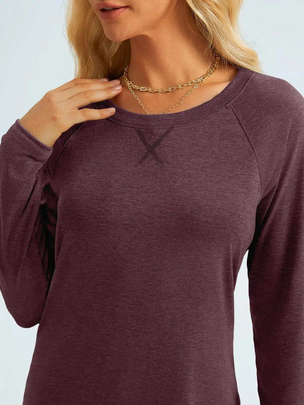AUTOMET Womens Long Sleeve Shirts Casual Loose Fit Top - Wine Red Color