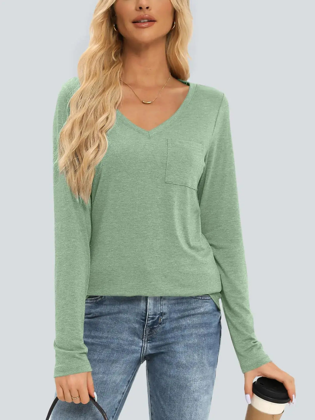 AUTOMET Womens Long Sleeve Shirts V Neck Casual Tops with Pockets