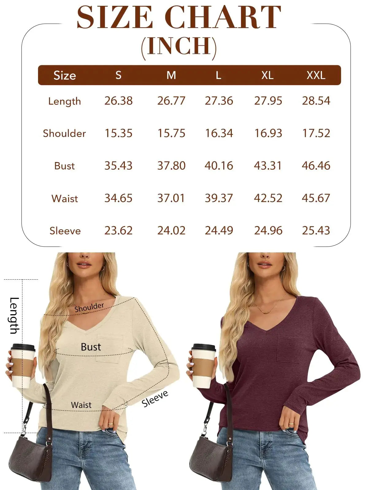 AUTOMET Womens Long Sleeve Shirts V Neck Casual Tops with Pockets