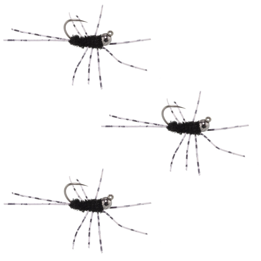 3 Pack Pat's Rubber Legs Tungsten Jigged Black Euro Nymph Size 6