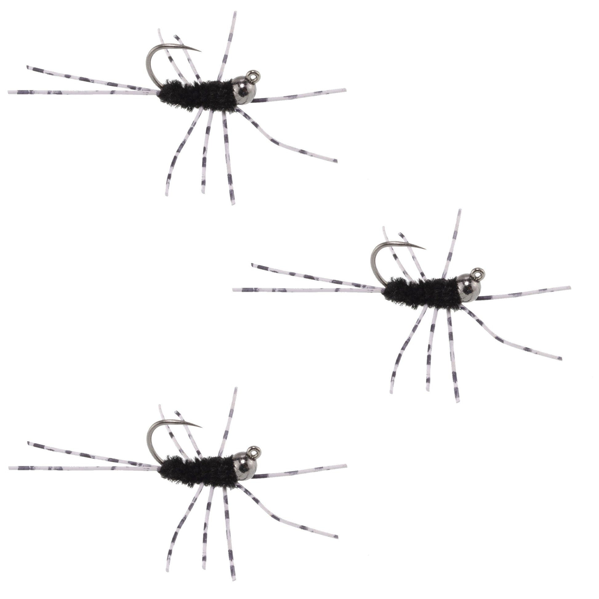3 Pack Pat's Rubber Legs Tungsten Jigged Black Euro Nymph Size 6