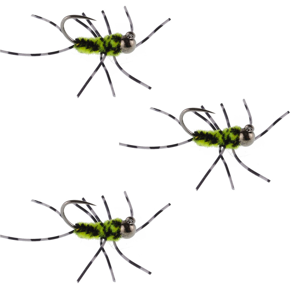 3 Pack Pat's Rubber Legs Tungsten Jig Black/Chartreuse Euro Nymph Size 6