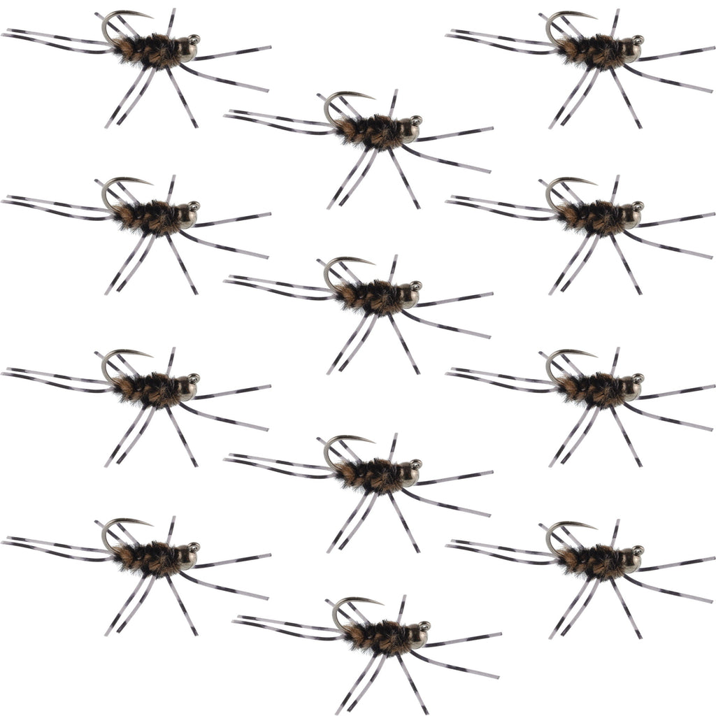 Barbless Pats Rubber Legs Tungsten Coffee/Black Euro Nymph 12 Flies #6