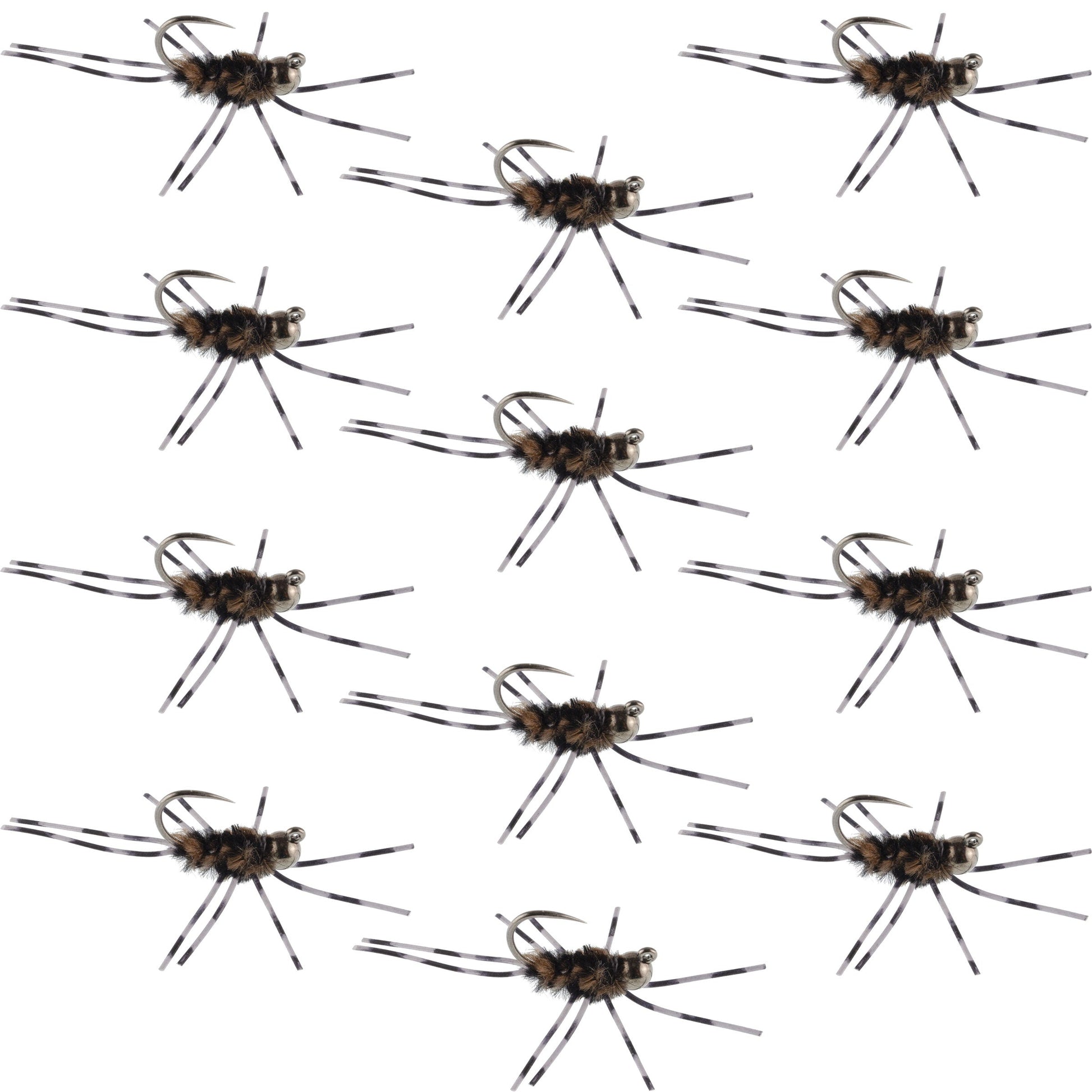 Barbless Pats Rubber Legs Tungsten Coffee/Black Euro Nymph 12 Flies #6
