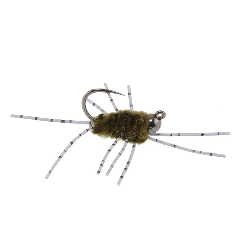 Barbless Pat's Barred Rubber Legs Tungsten Bead Jigged Dark Olive Euro Nymph  - Set of 12 Flies Hook Size 6