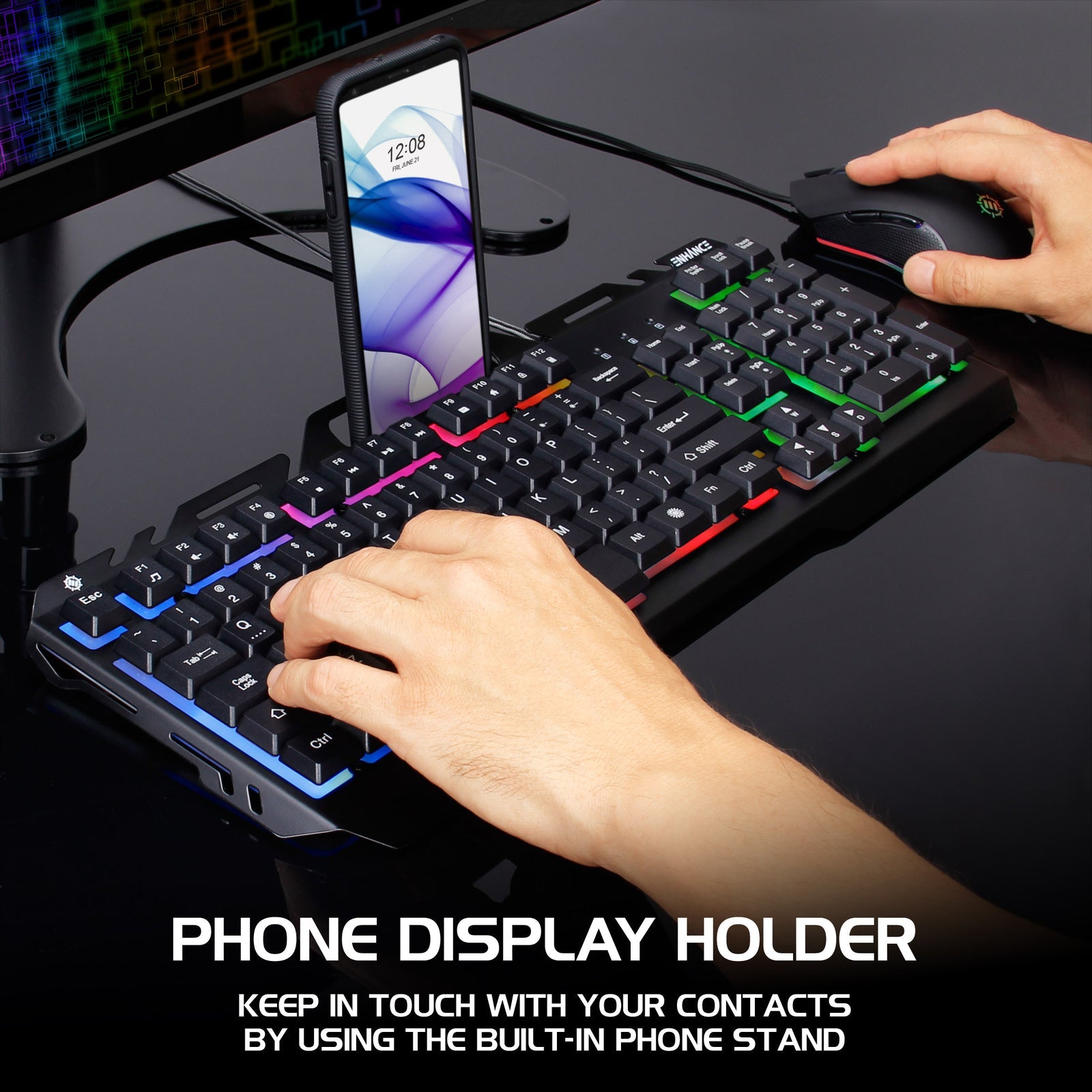 Enhance Infiltrate KL2 Membrane Gaming Keyboard – Multi-Color LED – Metal Build – Quiet Switches