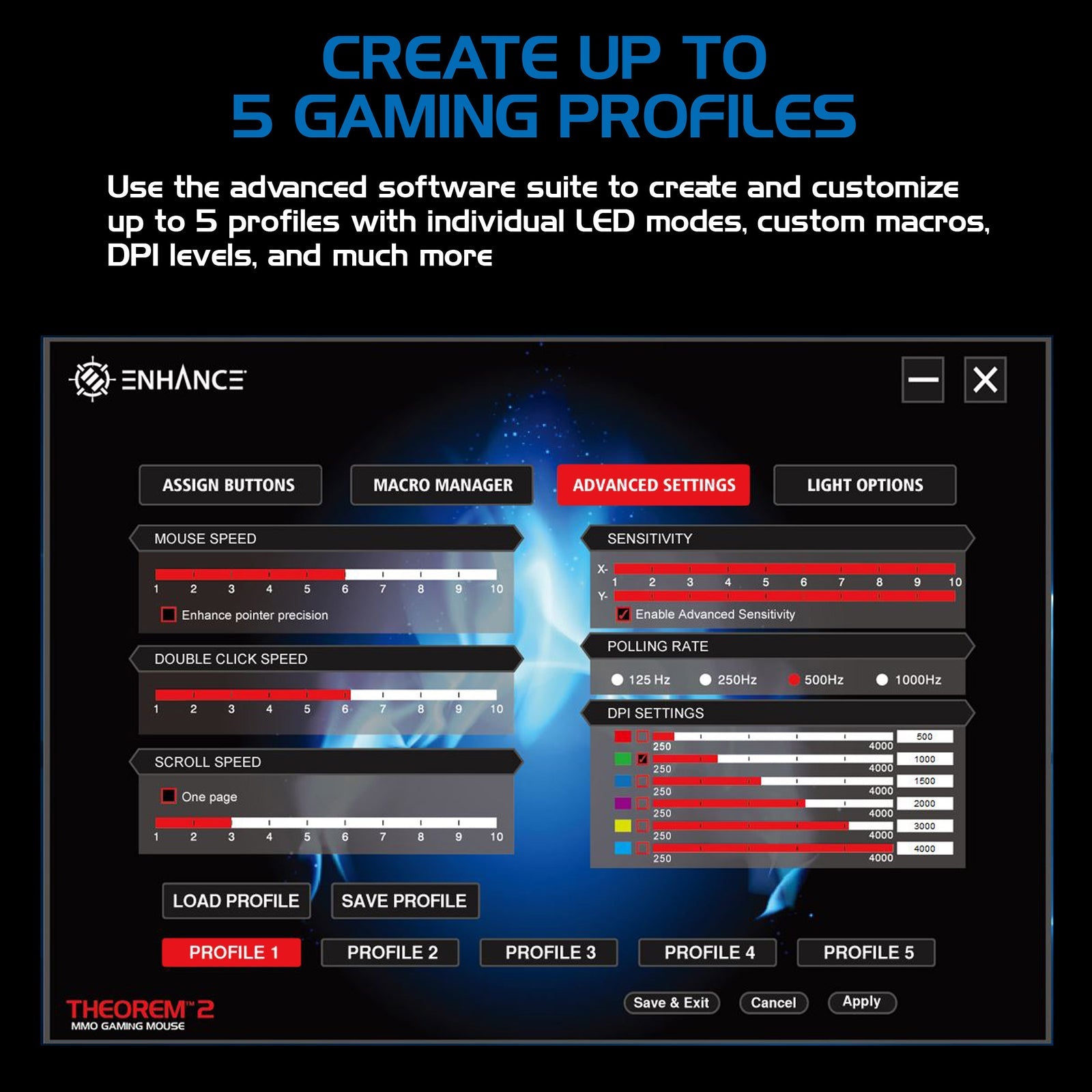 Enhance Theorem 2 MMO Gaming Mouse — 13‑Button, 4000 DPI, Black