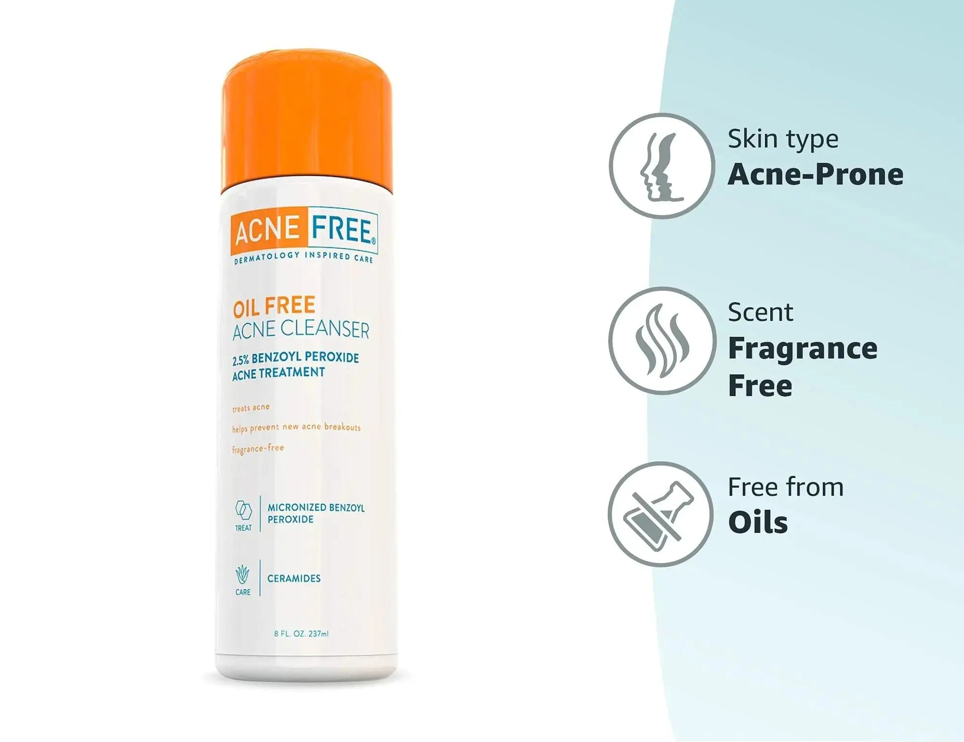 AcneFree Acne Free Oil-Free Cleanser, Benzoyl Peroxide 2.5% with Glycolic Acid to Prevent and Treat Breakouts Unscented