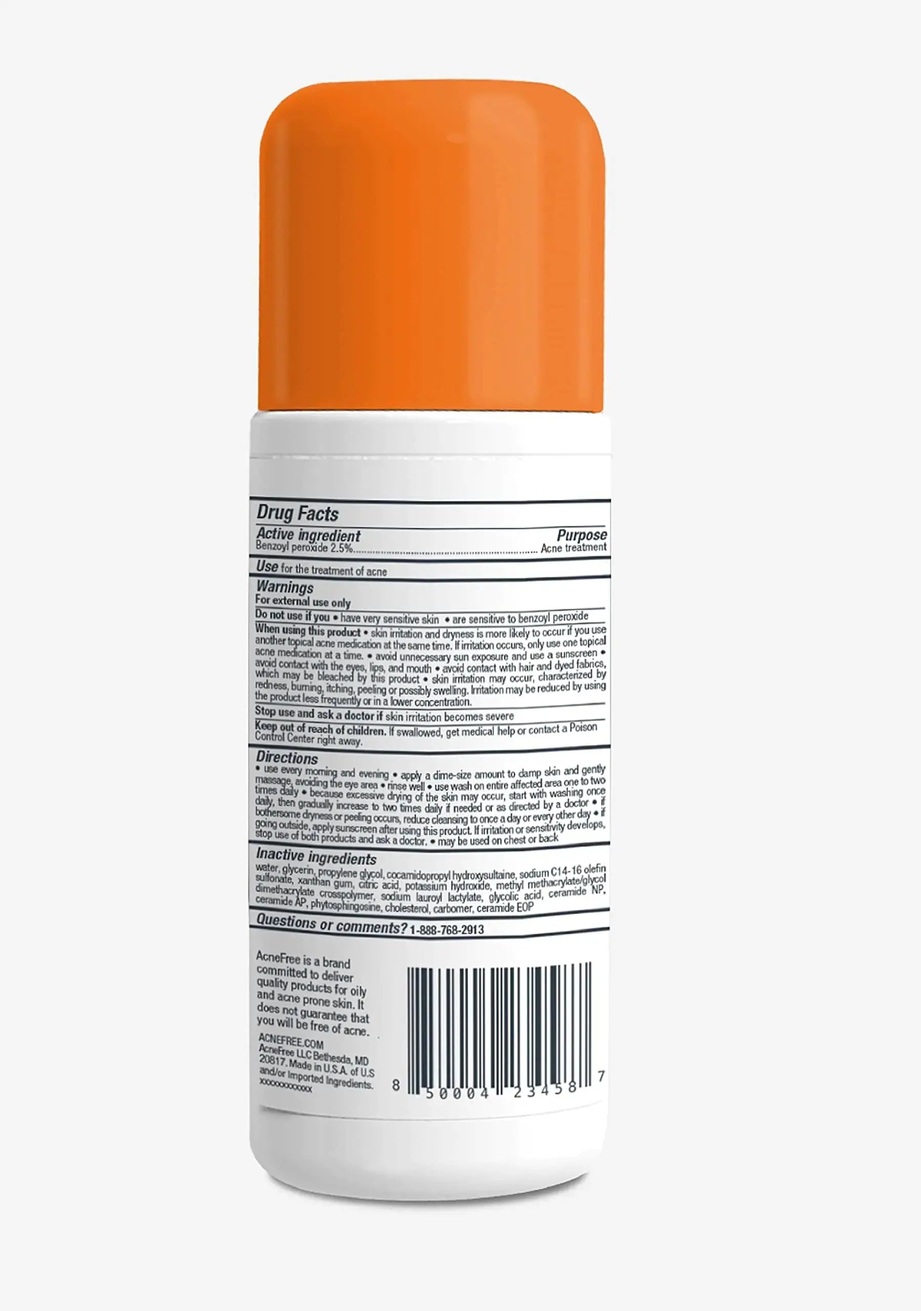 AcneFree Acne Free Oil-Free Cleanser, Benzoyl Peroxide 2.5% with Glycolic Acid to Prevent and Treat Breakouts Unscented