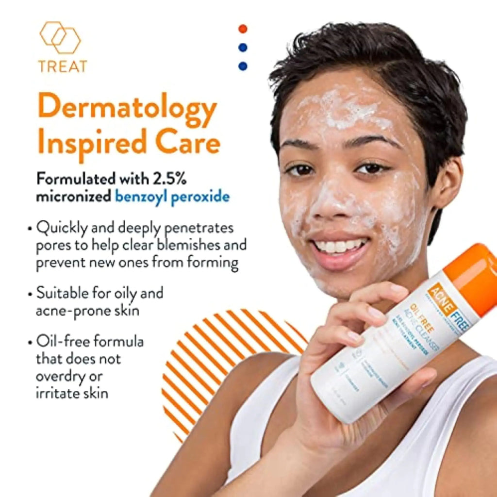 AcneFree Acne Free Oil-Free Cleanser, Benzoyl Peroxide 2.5% with Glycolic Acid to Prevent and Treat Breakouts Unscented