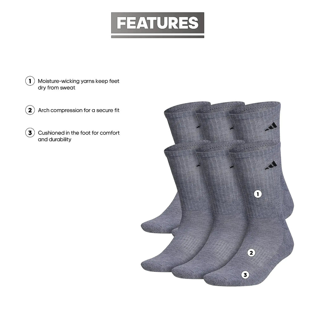 Adidas Men's Athletic Cushioned Crew Socks with Arch Compression for a Secure Fit (6-Pair)