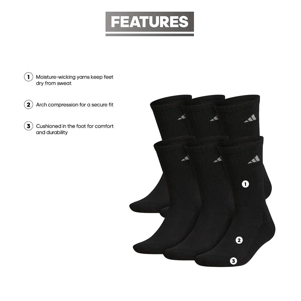 Adidas Men's Athletic Cushioned Crew Socks with Arch Compression for a Secure Fit (6-Pair)