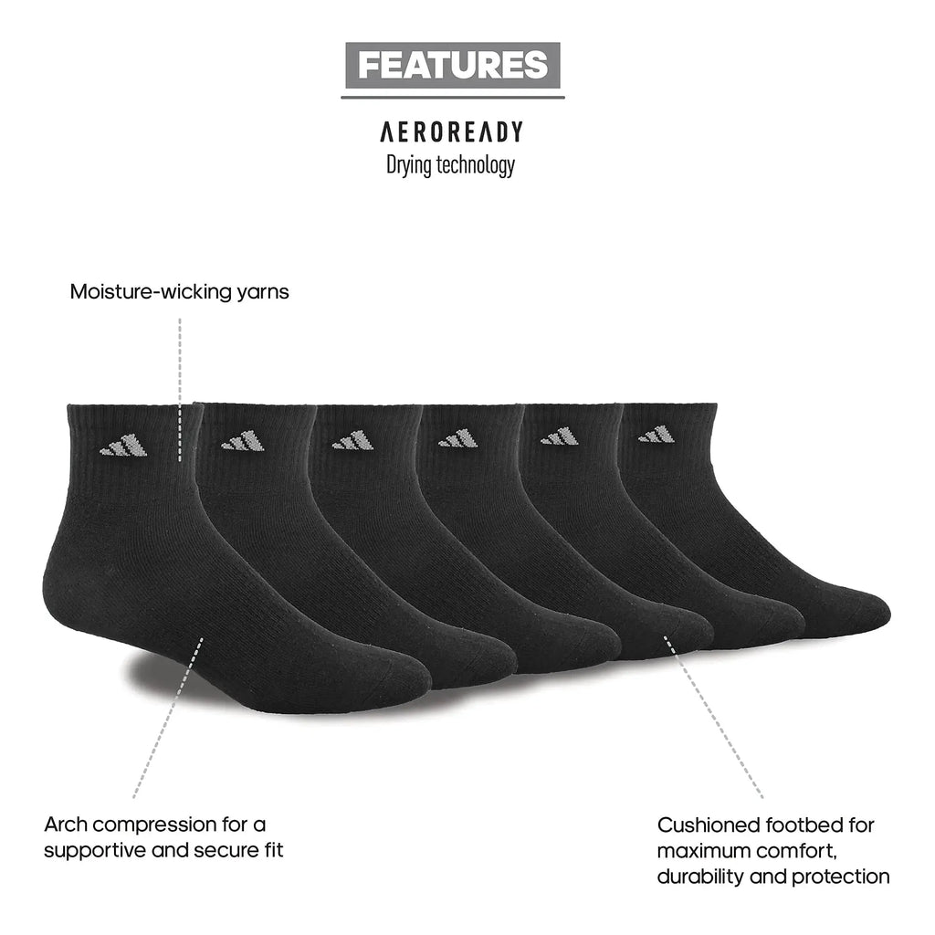 Adidas Men's Athletic Cushioned Quarter Socks (with Arch Compression for a Secure Fit (6-Pair)