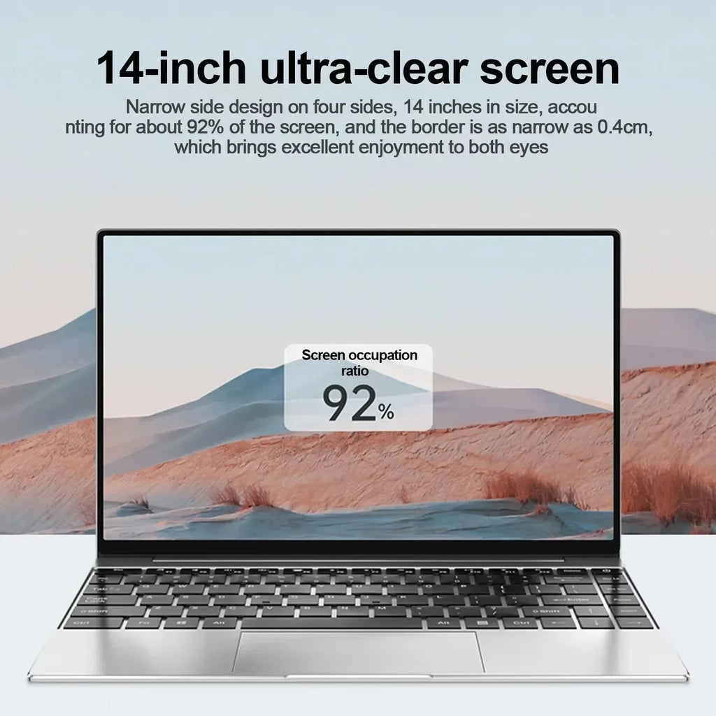14.1"Ultra Slim Laptop 16GB RAM 2TB SSD Intel N3700 Notebook Gamer 1920*1080 Display Office Study Computer PC Windows 11 Pro