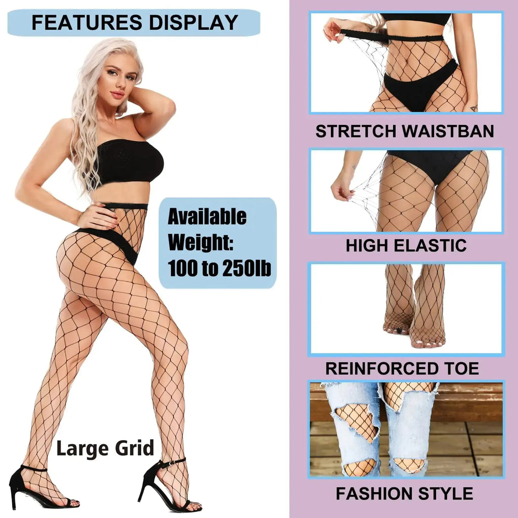 Akiido Sparkle Rhinestone Fishnet Stockings, High Waist Tights for Women, Party Mesh Pantyhose - 2 Pairs