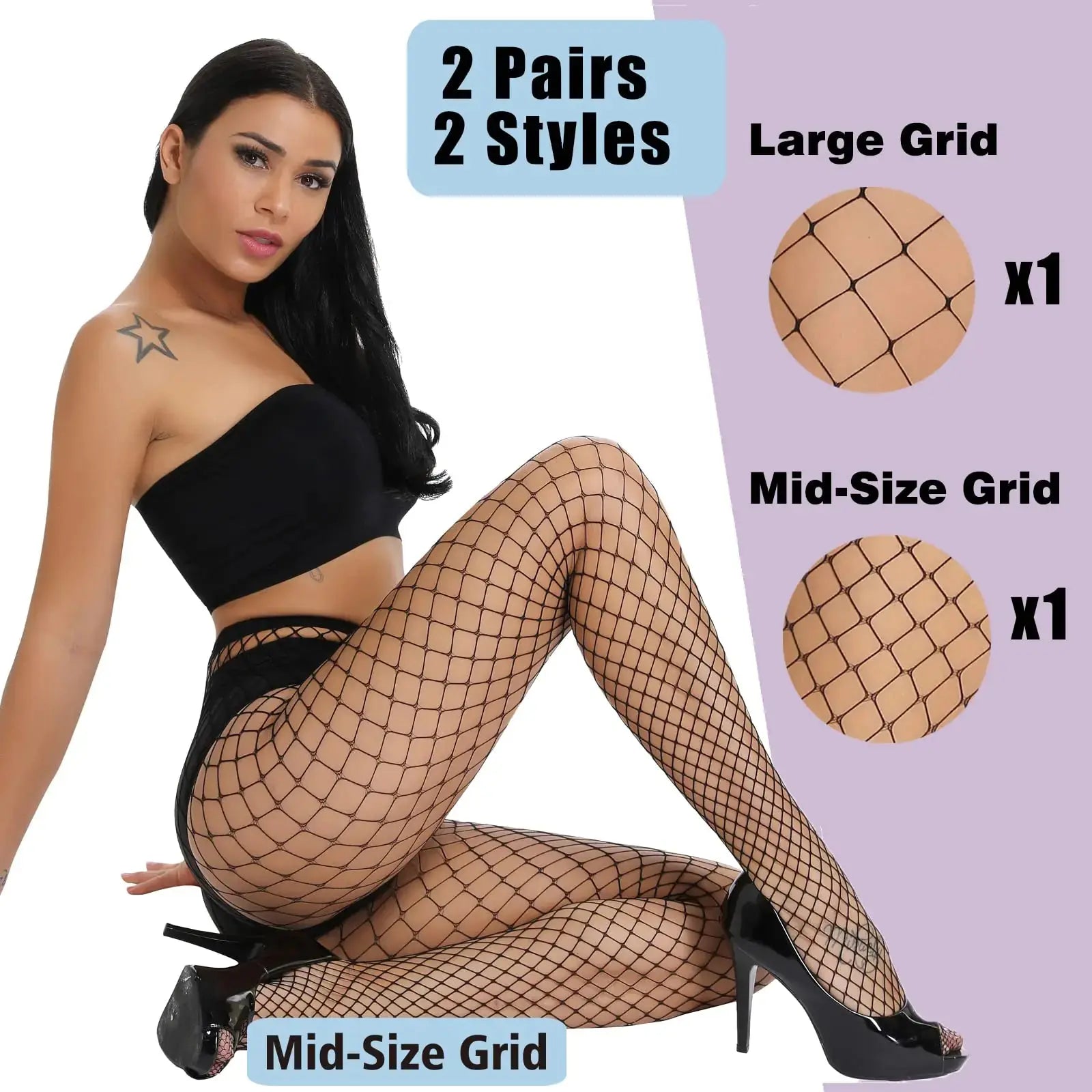 Akiido Sparkle Rhinestone Fishnet Stockings, High Waist Tights for Women, Party Mesh Pantyhose - 2 Pairs