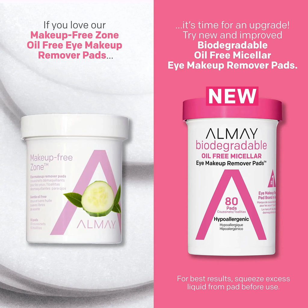 Almay Biodegradable Micellar Eye Makeup Remover Pads - 120 Count (Pack of 2) - Hypoallergenic & Fragrance-Free
