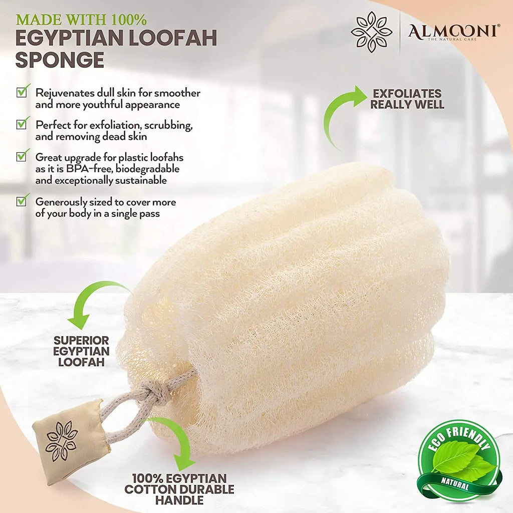 Almooni Egyptian Loofah Exfoliating Body Scrubber - Natural Sponge for Women & Men