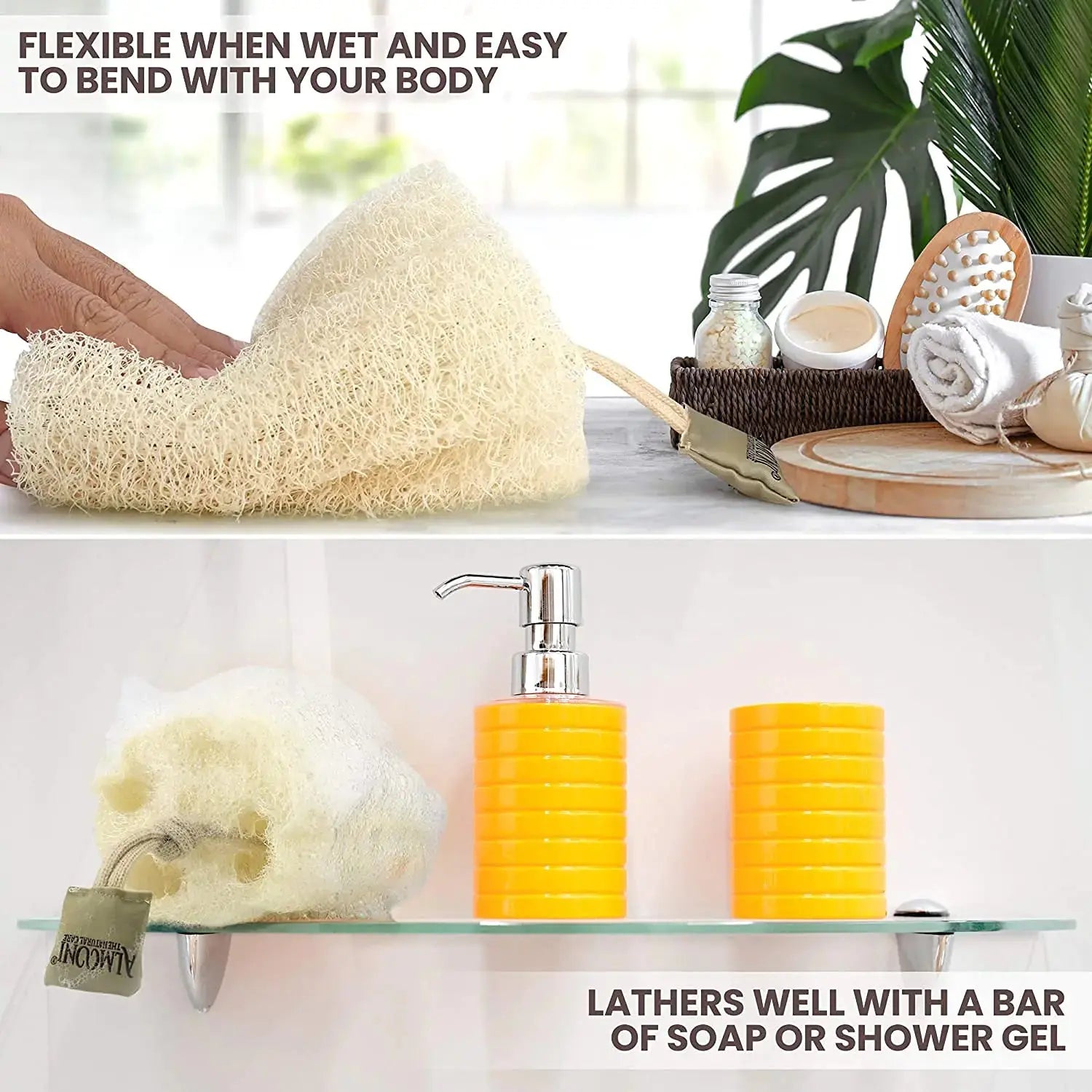 Almooni Egyptian Loofah Exfoliating Body Scrubber - Natural Sponge for Women & Men