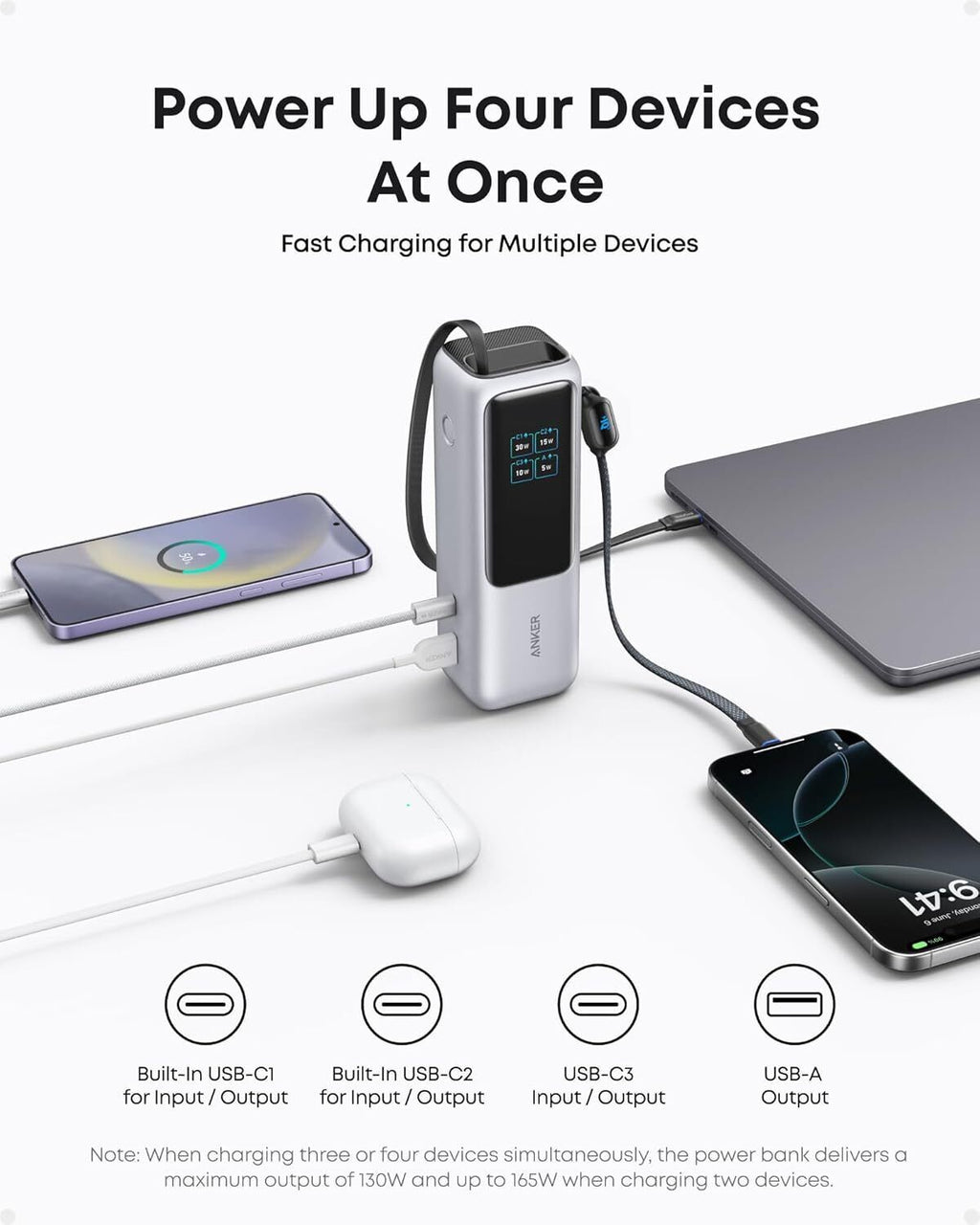 Anker 25000mAh Laptop Power Bank – 100W Triple USB-C with Built-In Cables