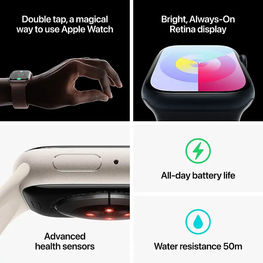 Apple Watch Series 9 (2023) – 45mm GPS Wi-Fi – Aluminum Case with Black Sport Band