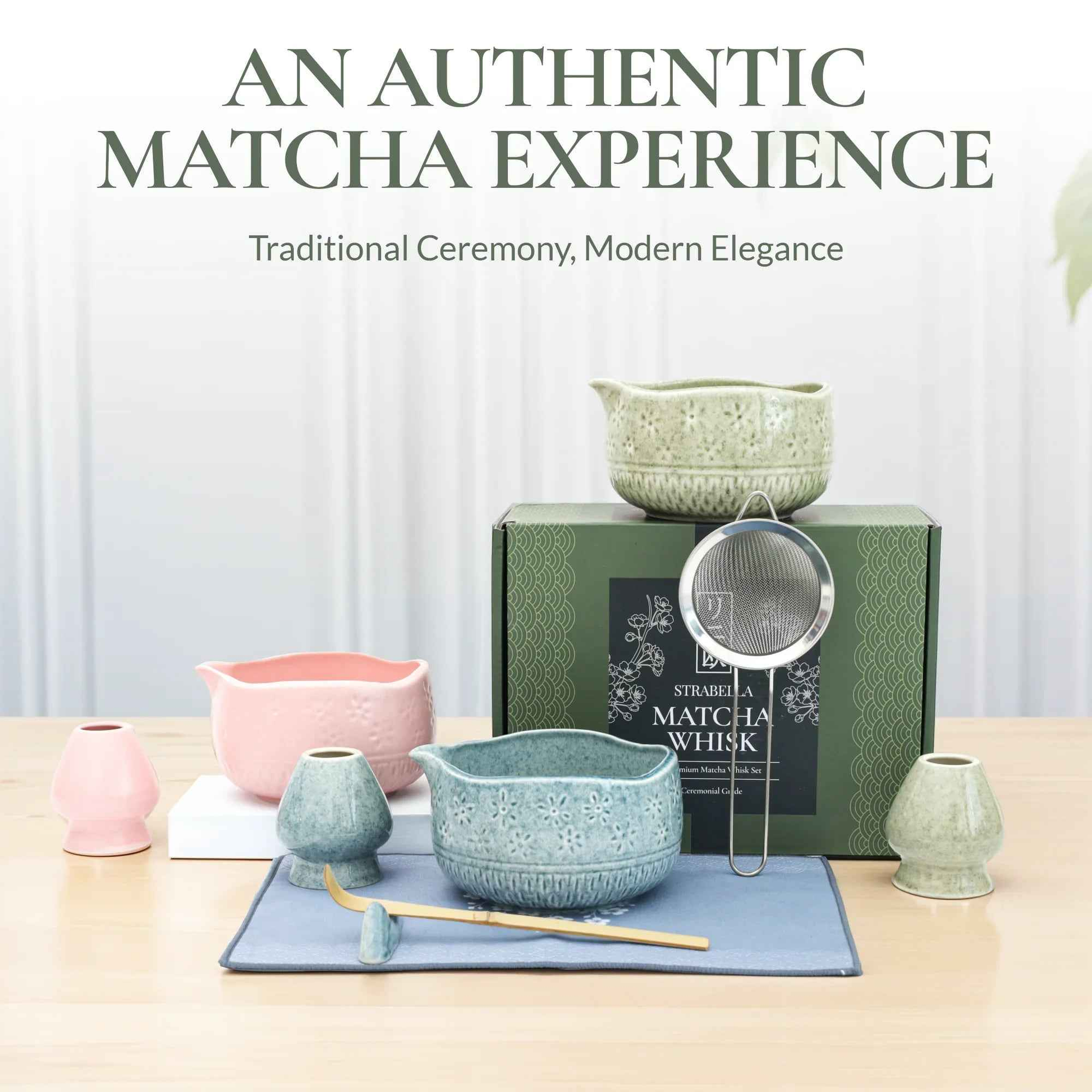 Strabella Matcha Whisk Set – Premium Bamboo Whisk & Ceramic Bowl Gift Set
