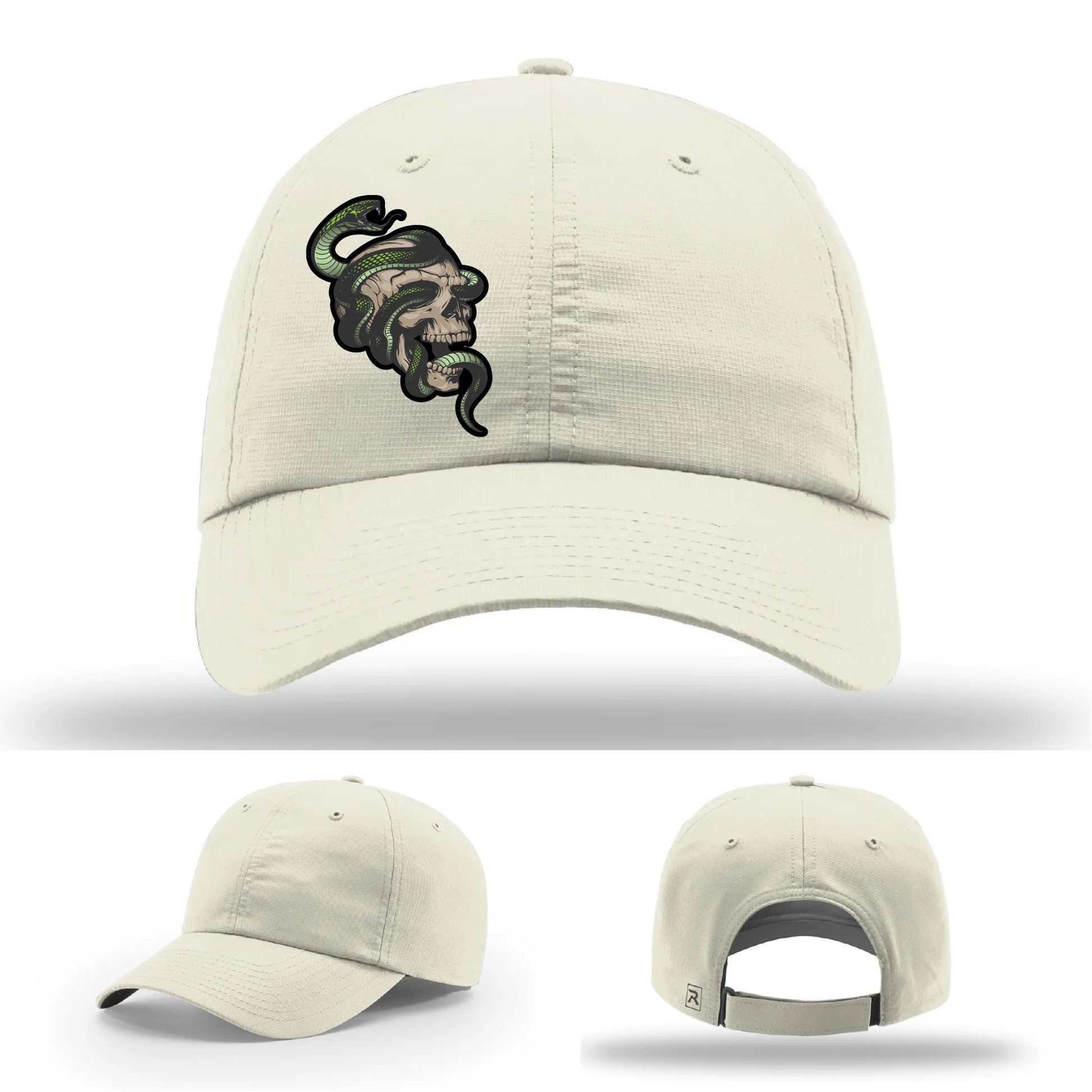 Serpent Skull Leather Patch Hat Snake and Skull Graphic