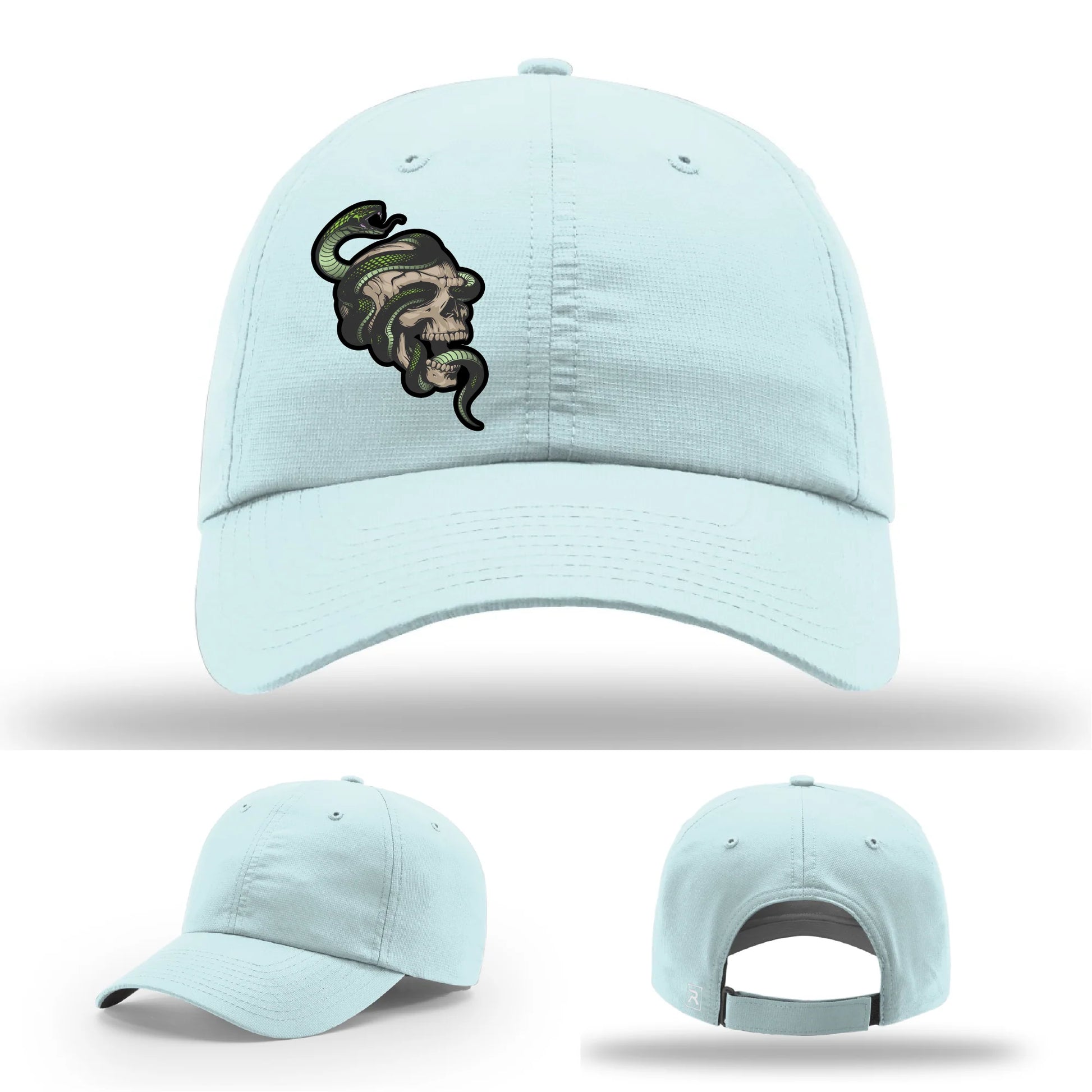 Serpent Skull Leather Patch Hat Snake and Skull Graphic