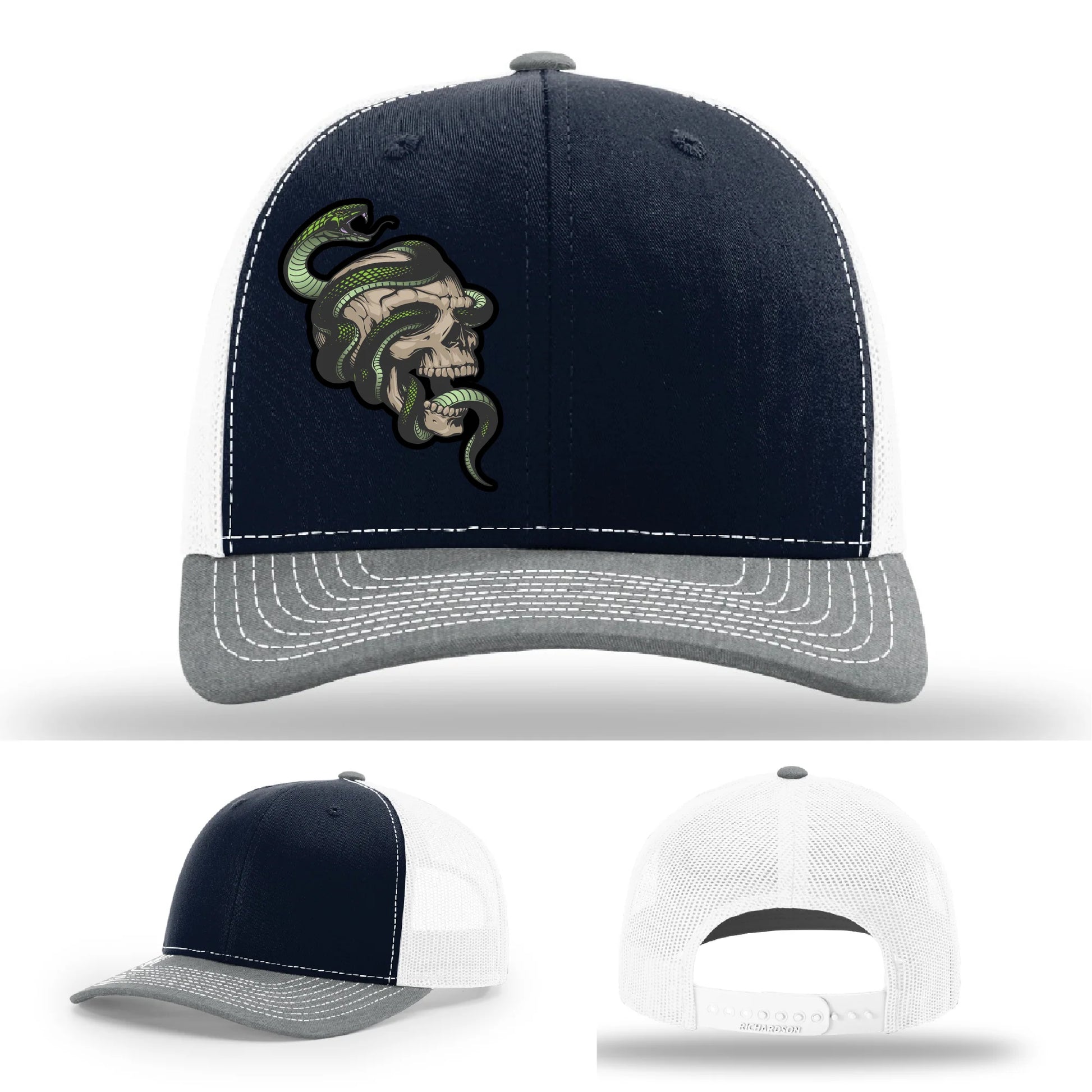 Serpent Skull Leather Patch Hat Snake and Skull Graphic