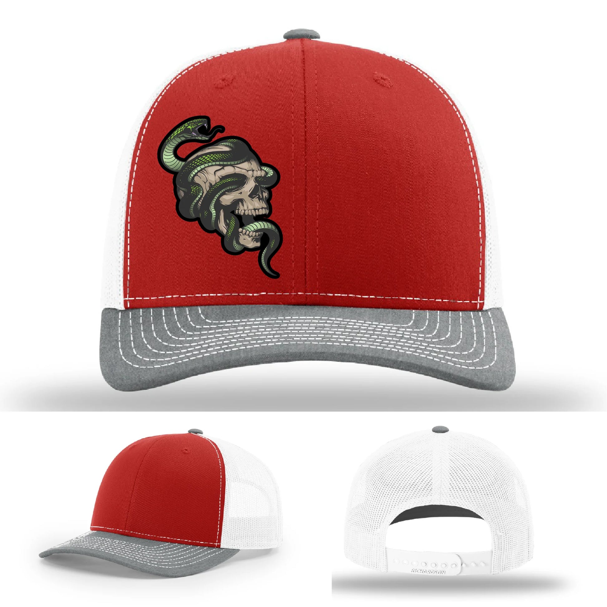 Serpent Skull Leather Patch Hat Snake and Skull Graphic
