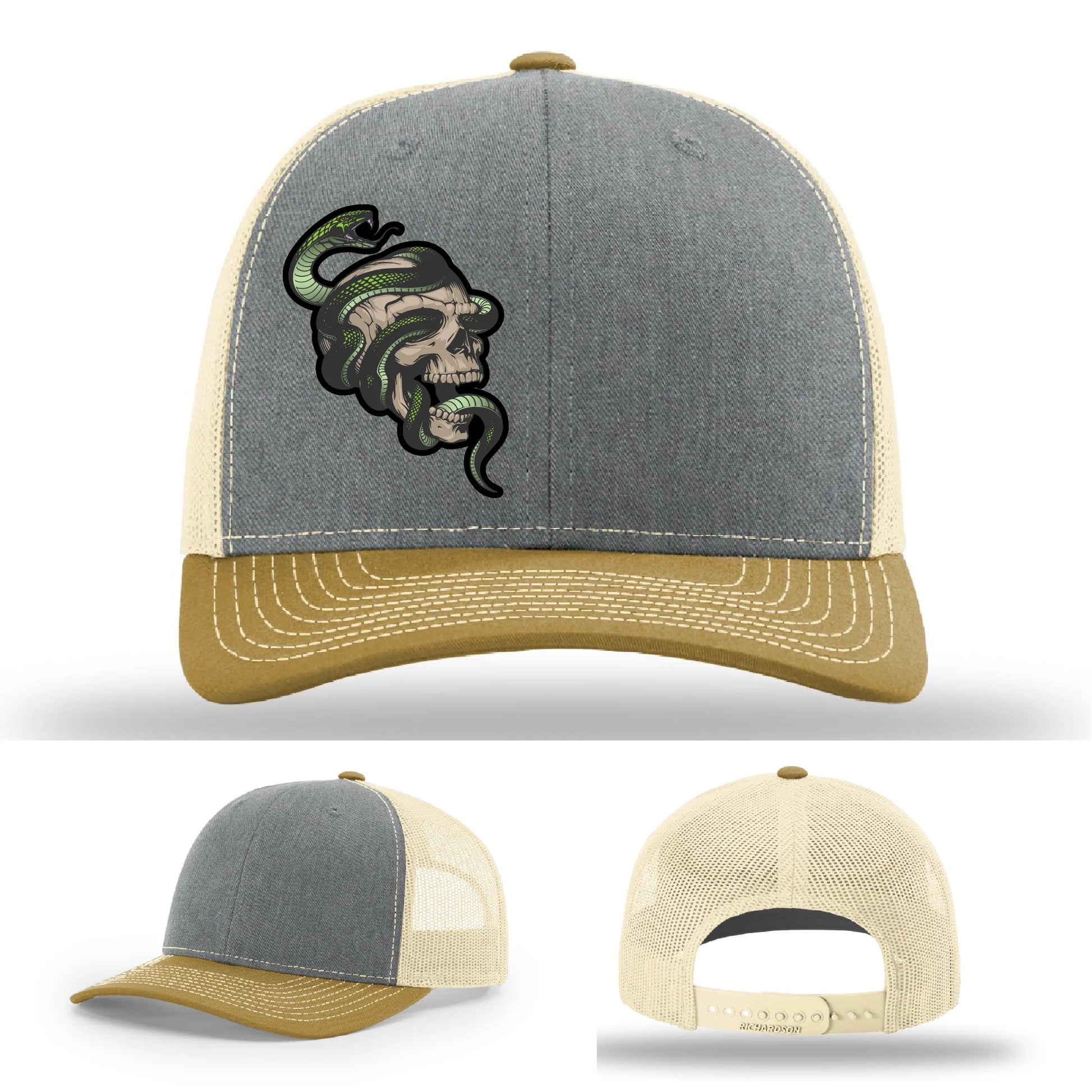 Serpent Skull Leather Patch Hat Snake and Skull Graphic