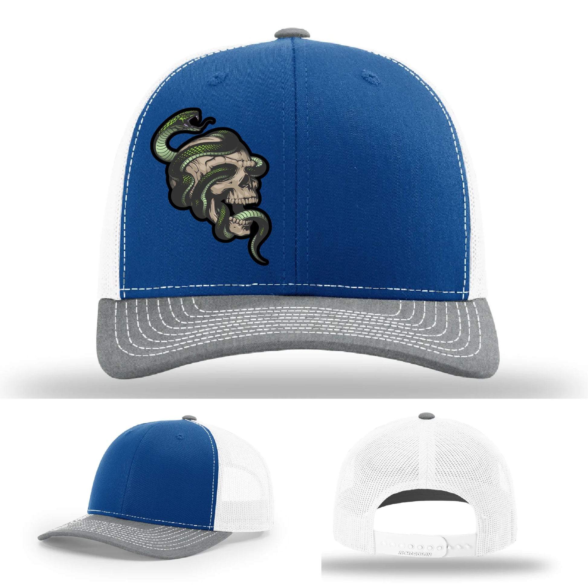 Serpent Skull Leather Patch Hat Snake and Skull Graphic