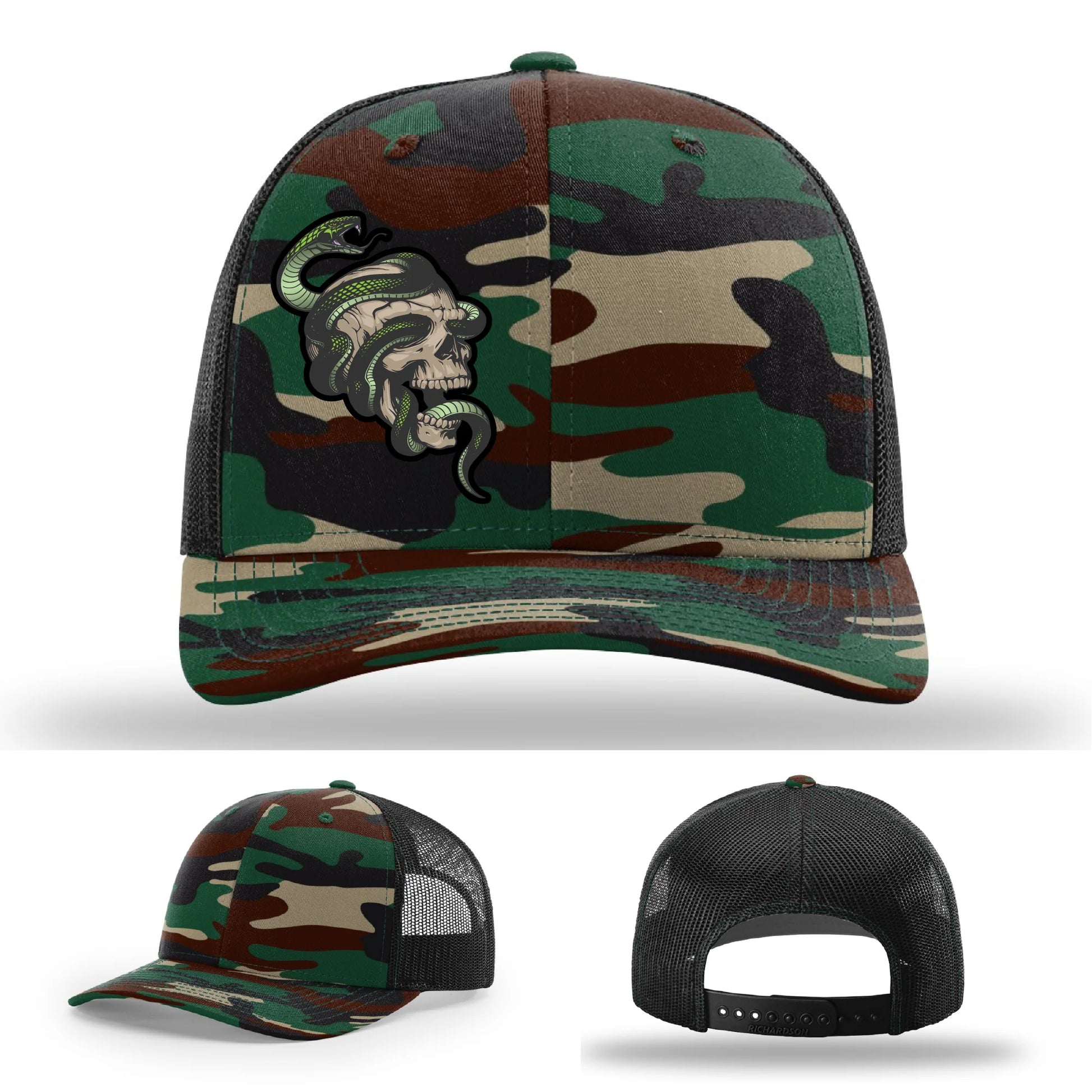 Serpent Skull Leather Patch Hat Snake and Skull Graphic