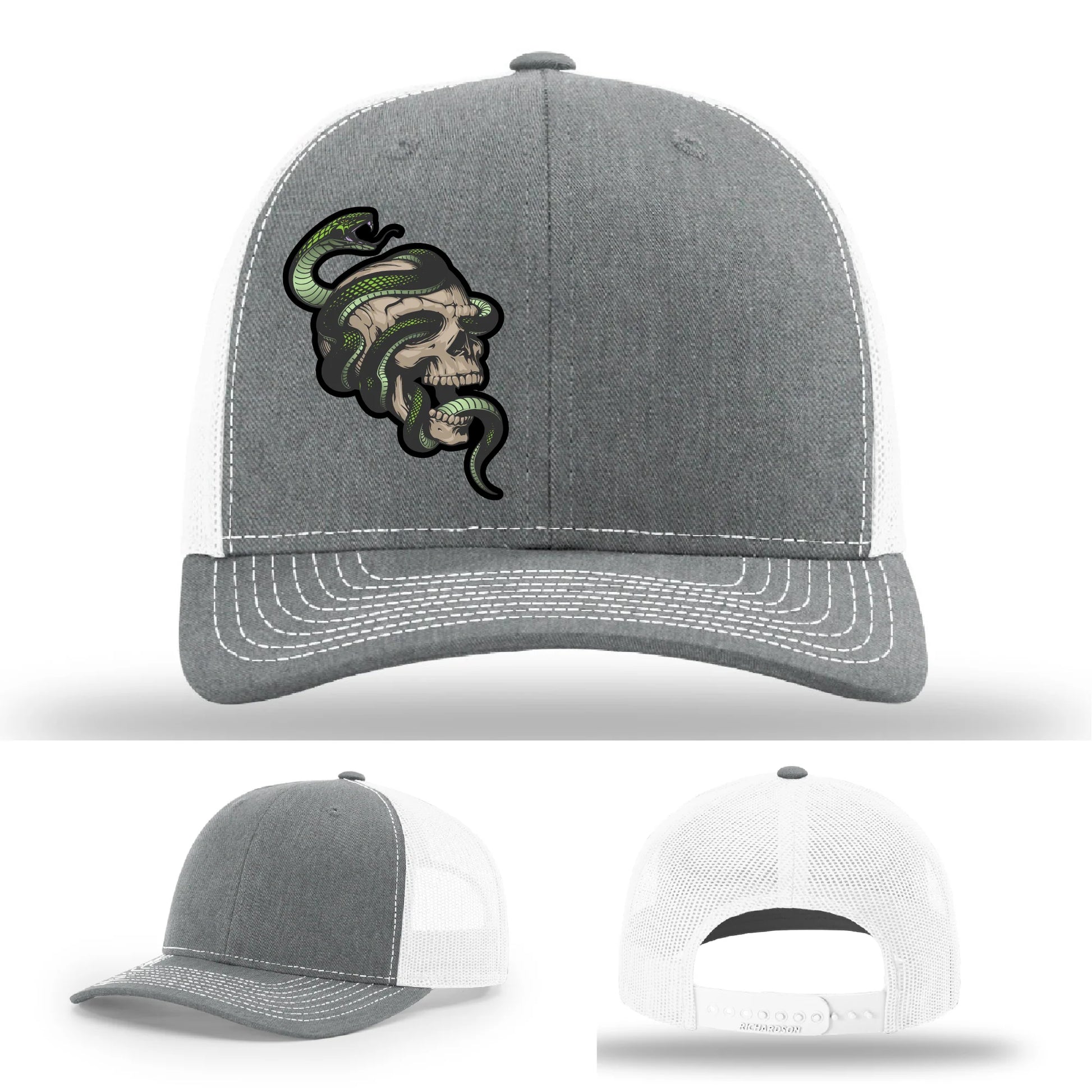 Serpent Skull Leather Patch Hat Snake and Skull Graphic