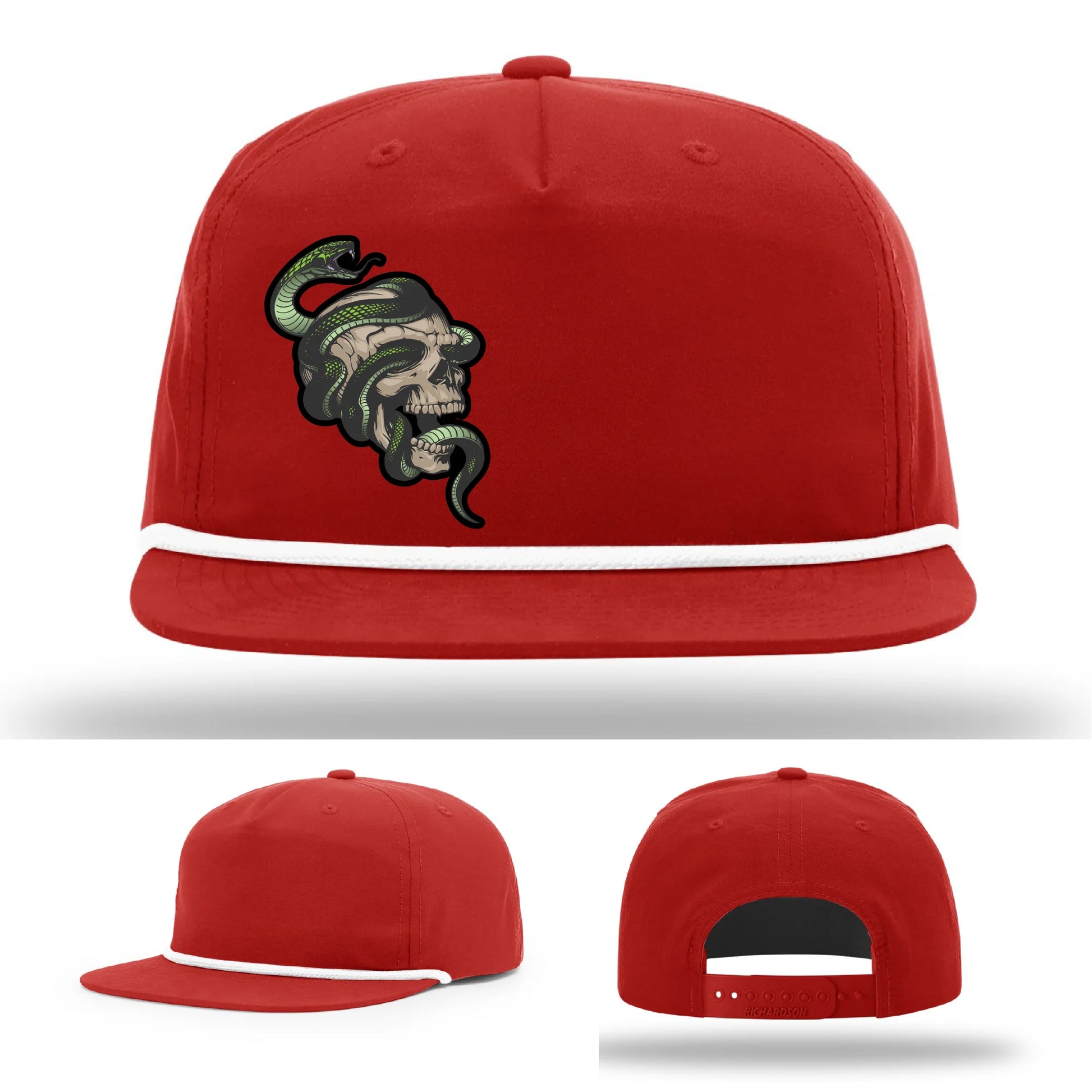 Serpent Skull Leather Patch Hat Snake and Skull Graphic