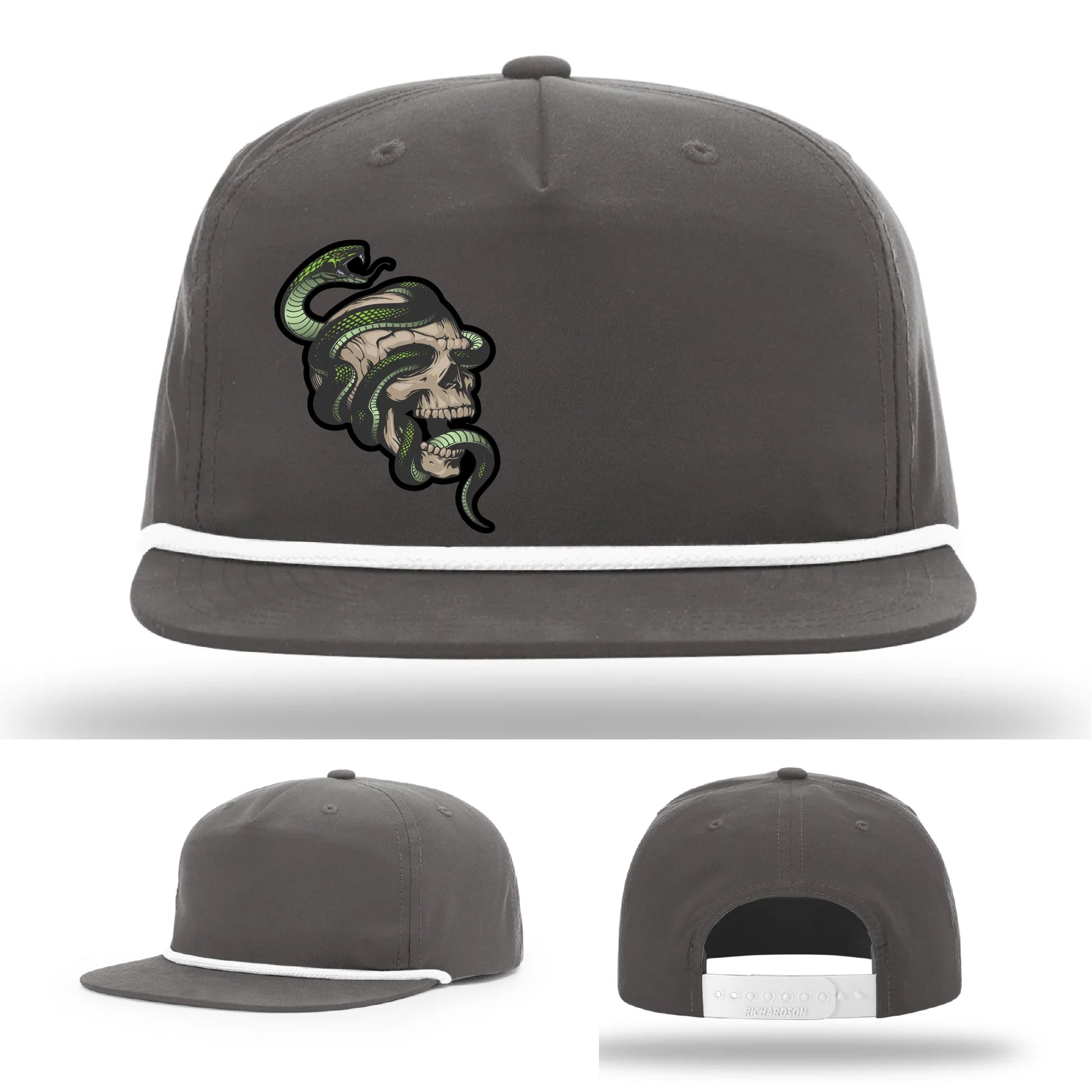 Serpent Skull Leather Patch Hat Snake and Skull Graphic