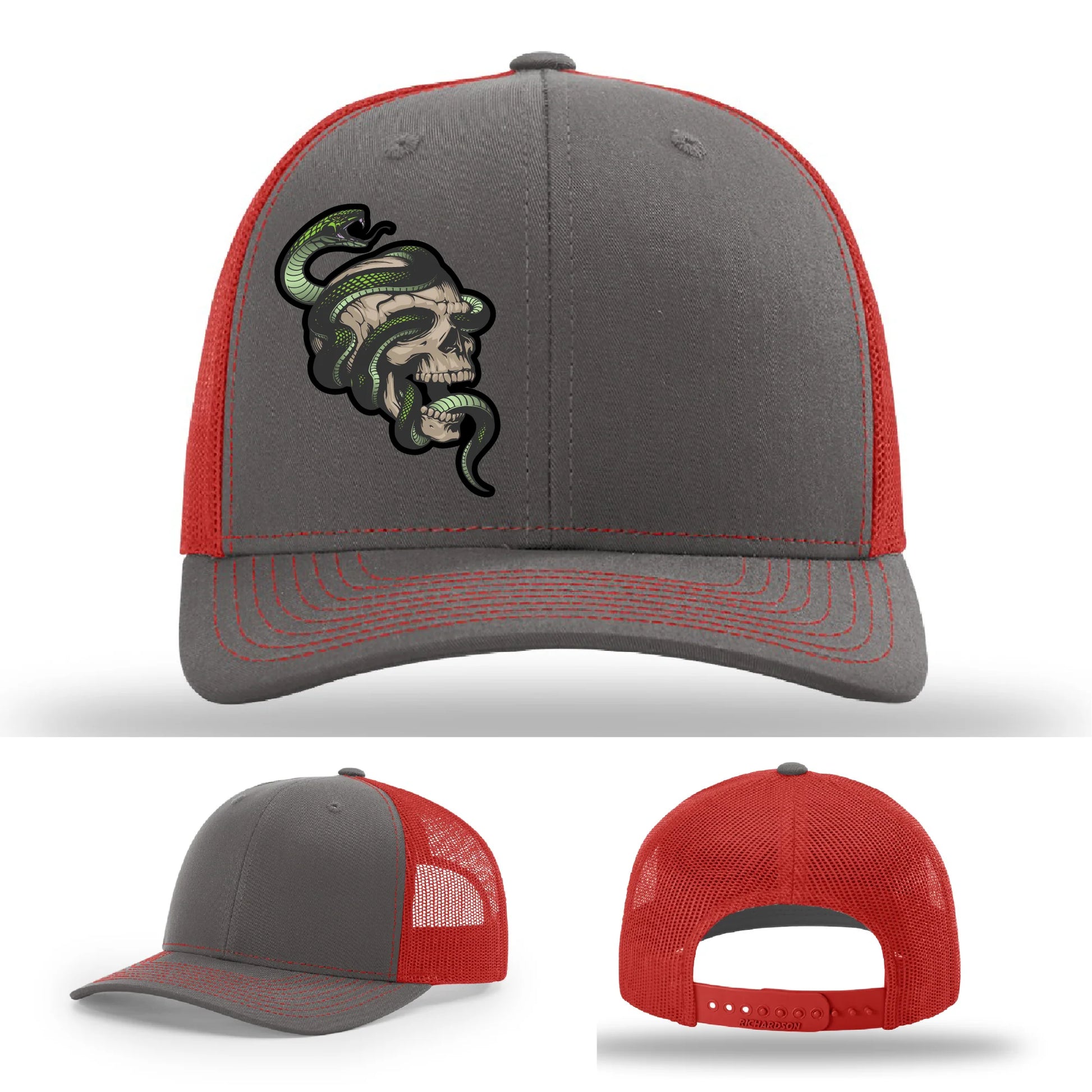 Serpent Skull Leather Patch Hat Snake and Skull Graphic