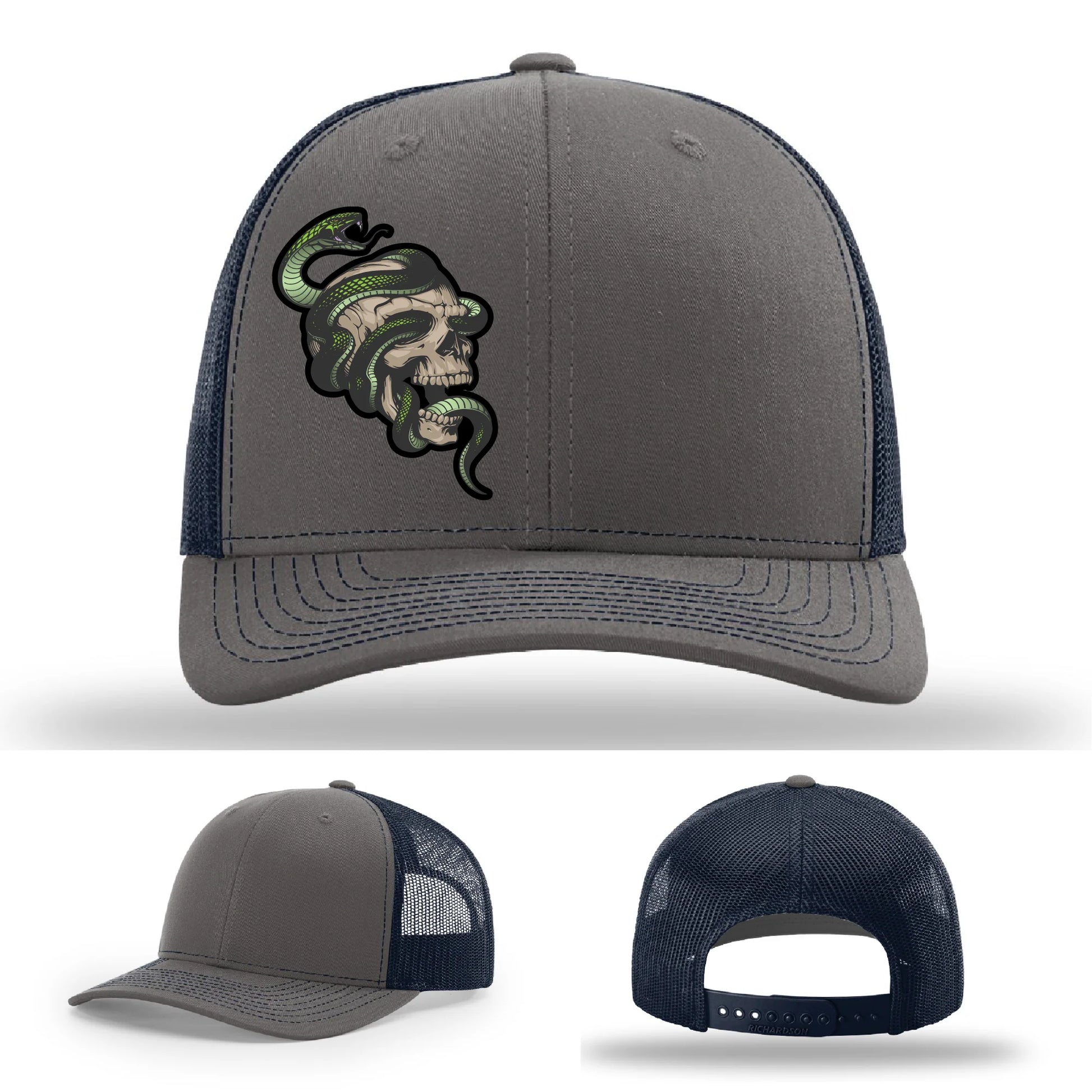 Serpent Skull Leather Patch Hat Snake and Skull Graphic