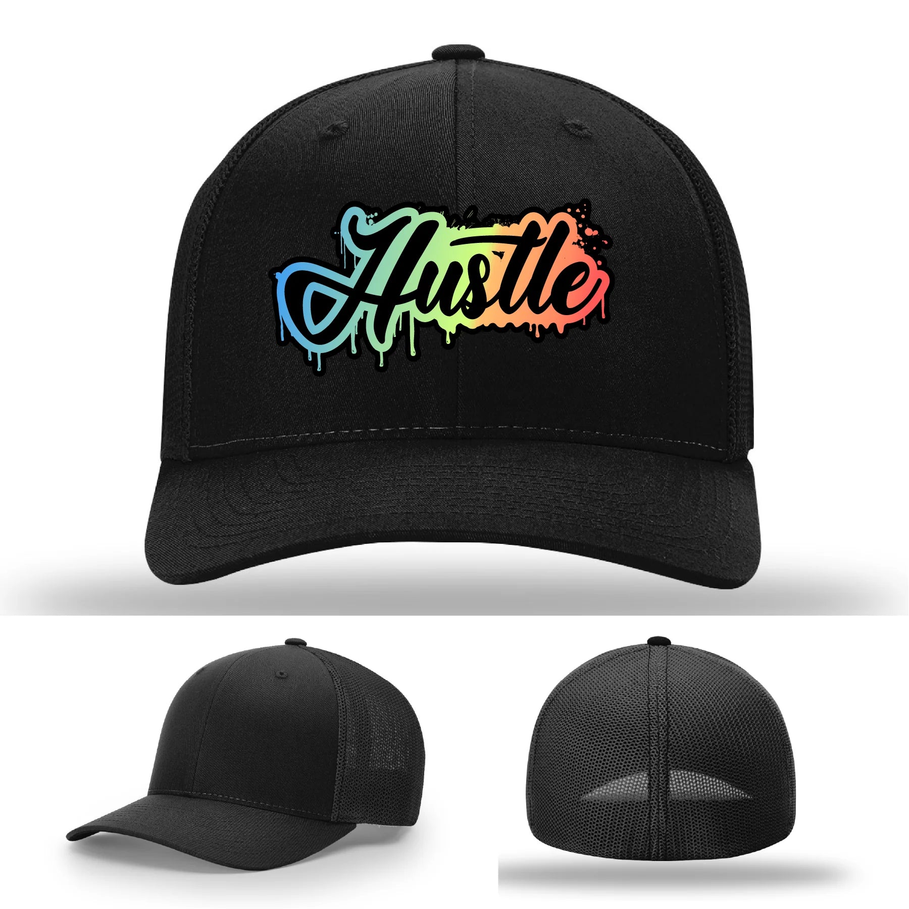 Hustle Leather Patch Hat Graffiti Gradient