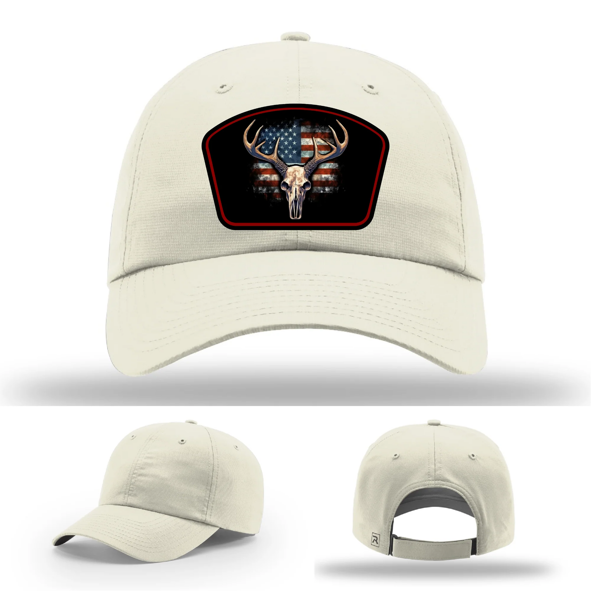 Patriotic Buck Leather Patch Hat Deer Skull and Flag