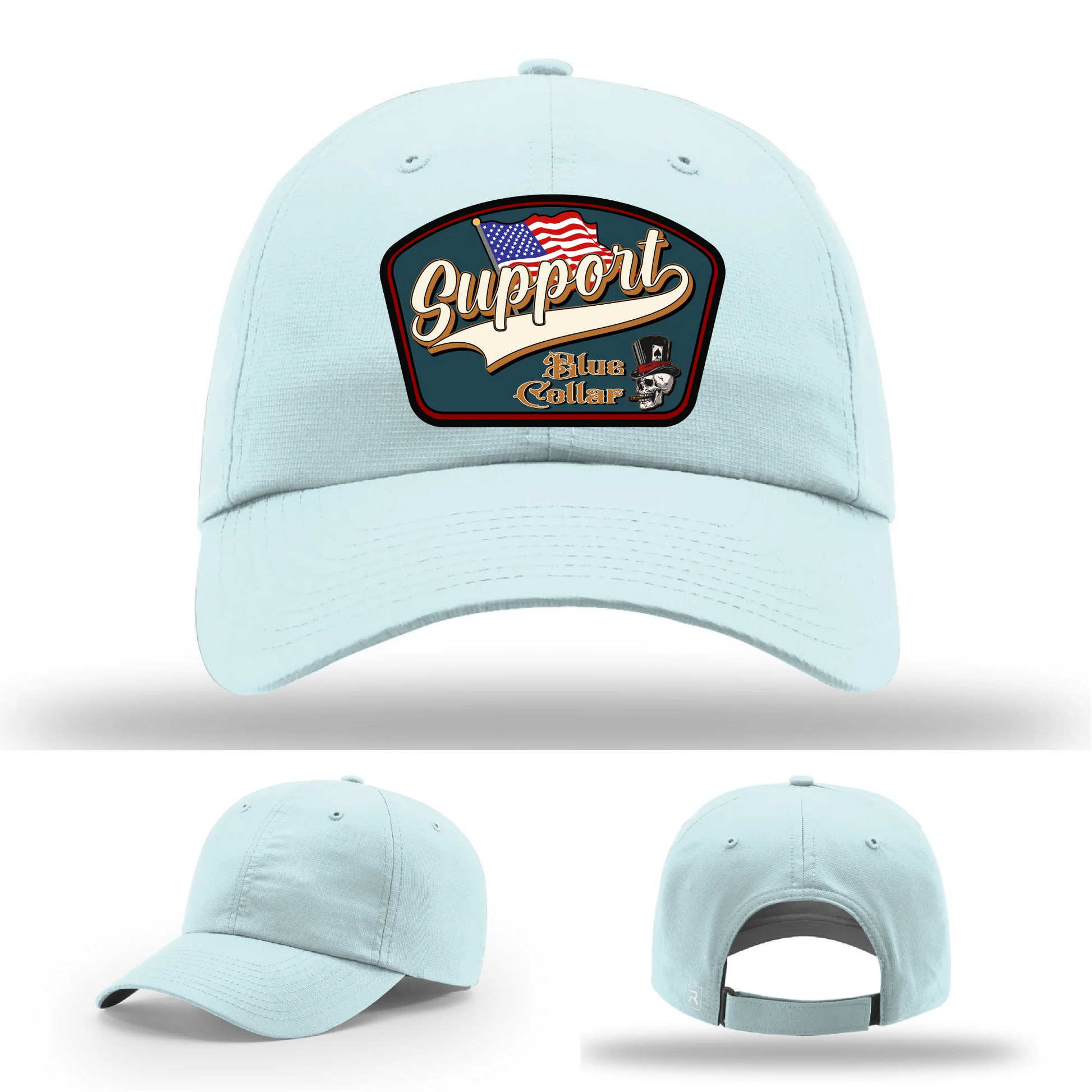 Support Blue Collar Leather Patch Hat American Flag Design