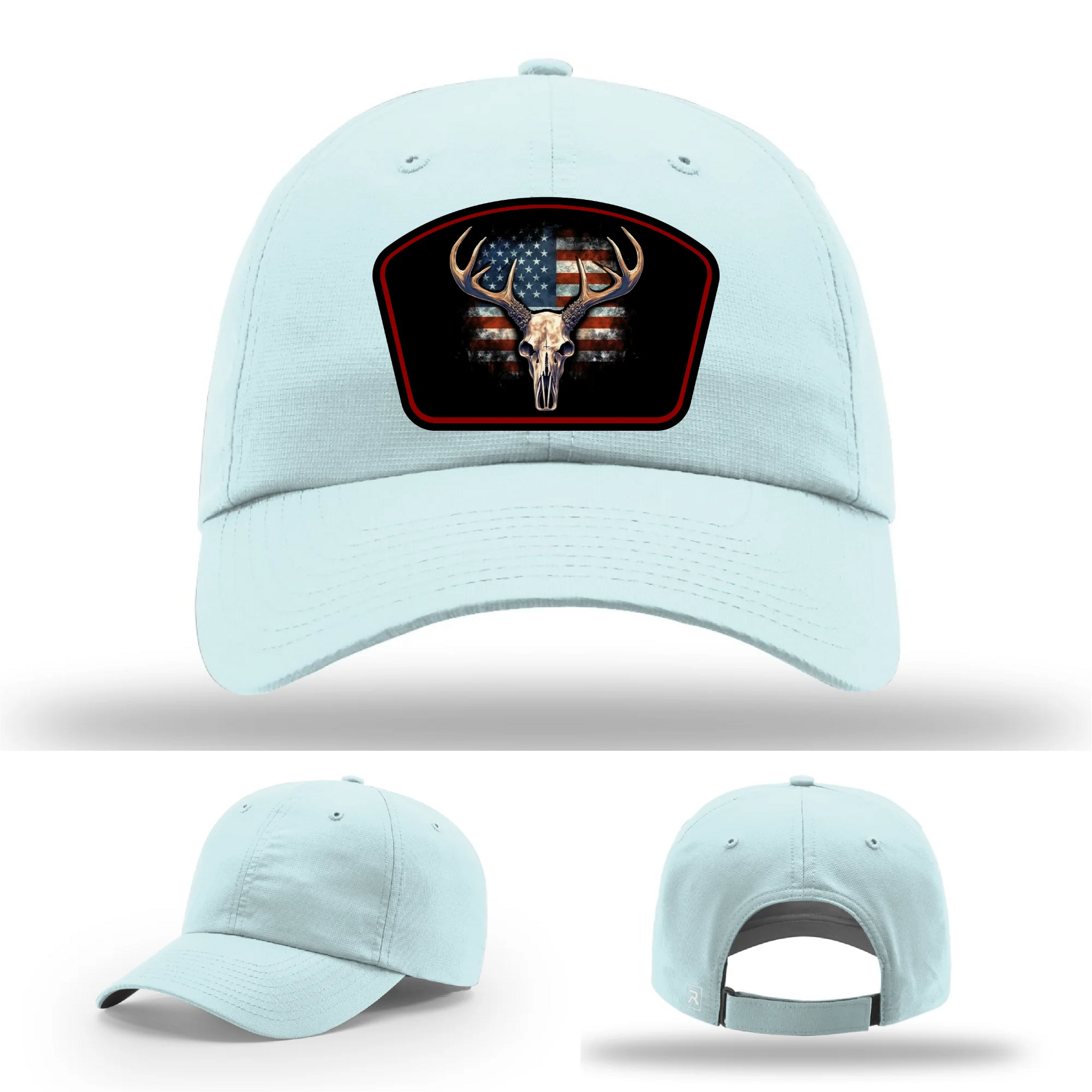 Patriotic Buck Leather Patch Hat Deer Skull and Flag