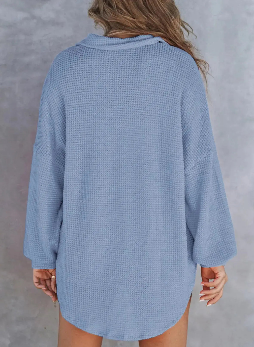 Astylish Women Waffle Knit Top | Long Sleeve V Neck Solid Color Henley Shirt