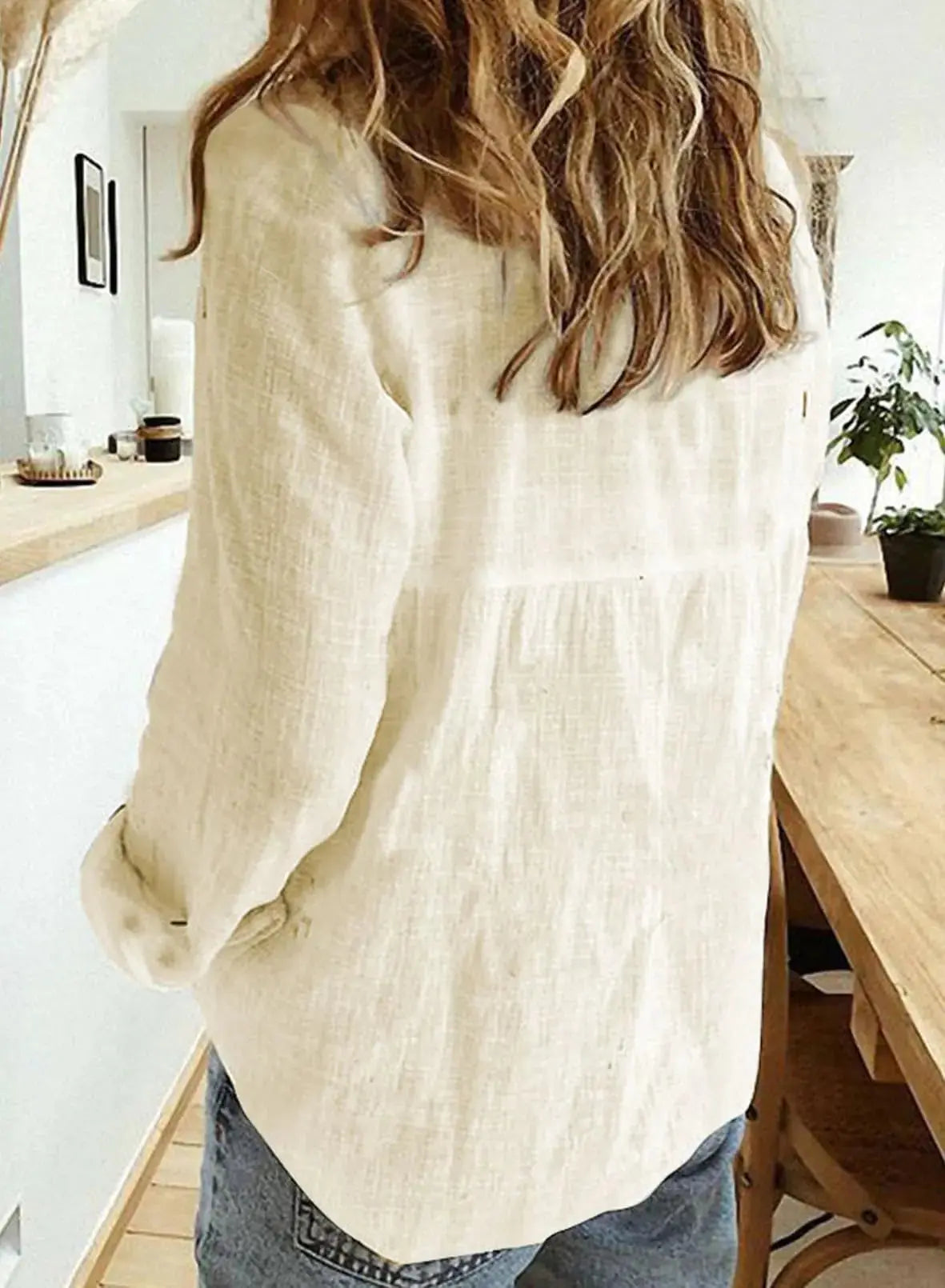 Astylish Womens V Neck Roll up Sleeve Button Down Blouses Tops Medium Zz Beige